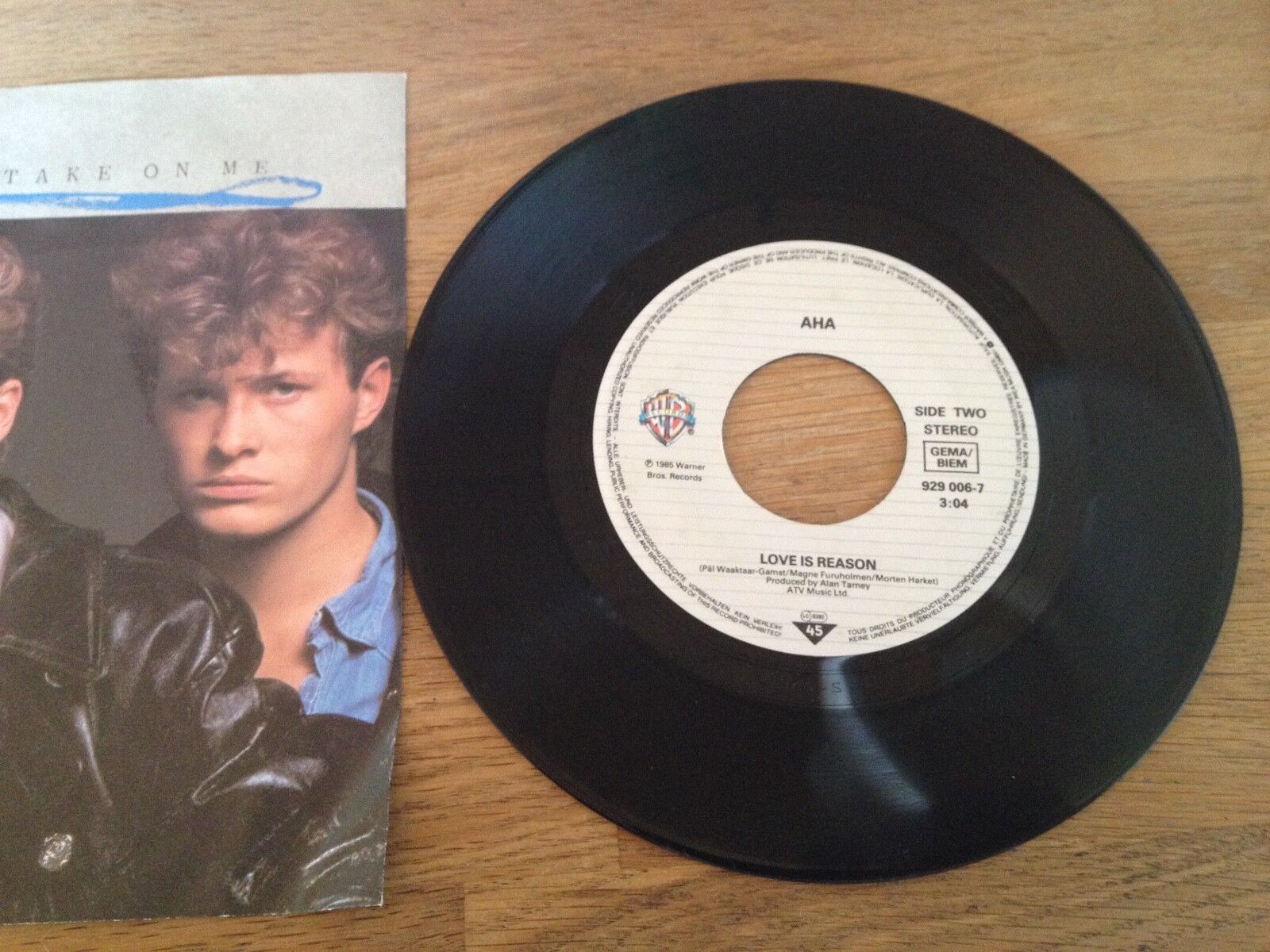 a-ha "TAKE ON ME / LOVE IS REASON" 1985 WARNER BROS RECORDS WEST GERMANY RARE 7