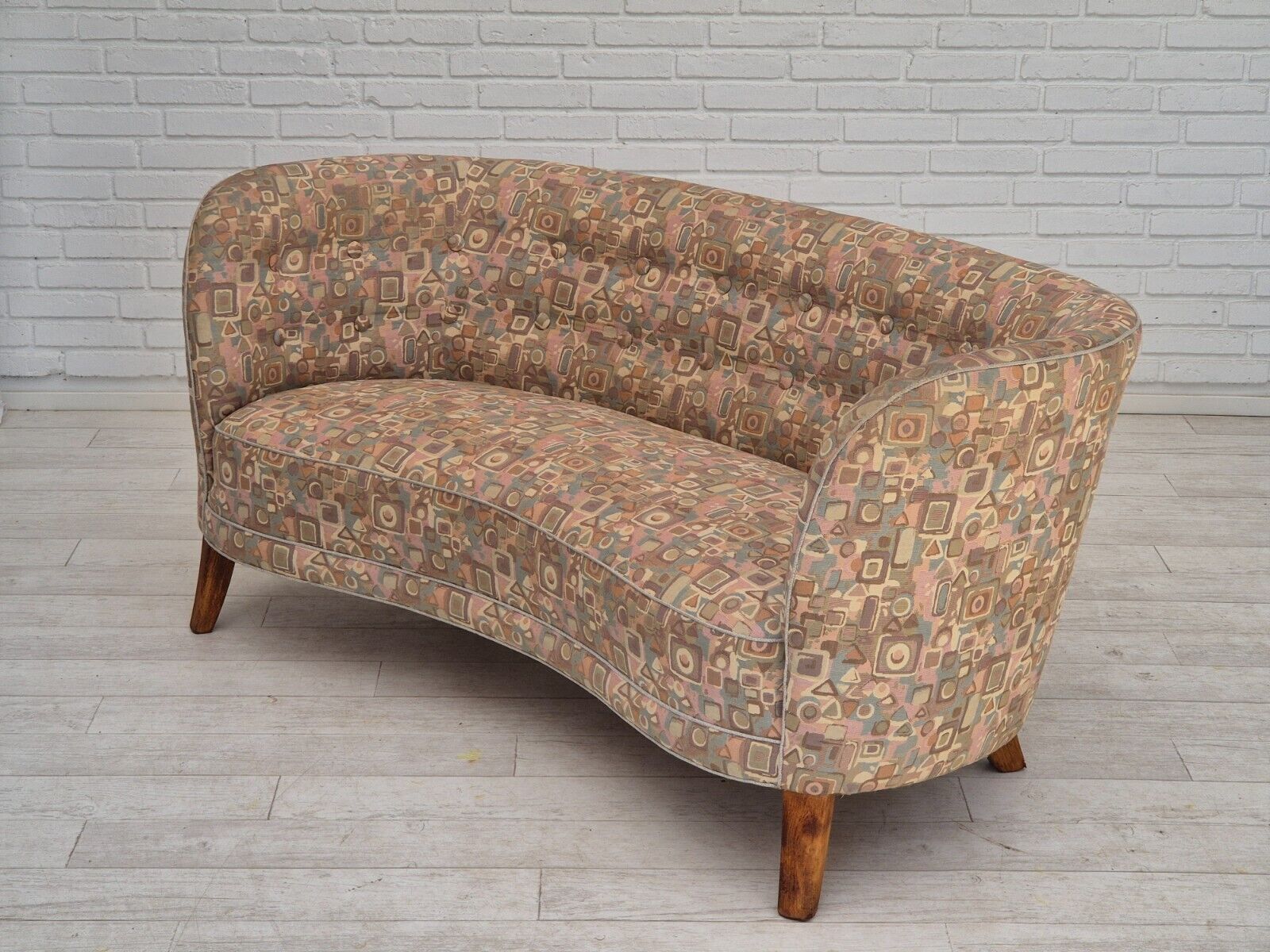 1960s Danish 2 seater "Banan" sofa very good condition jacquard fabric