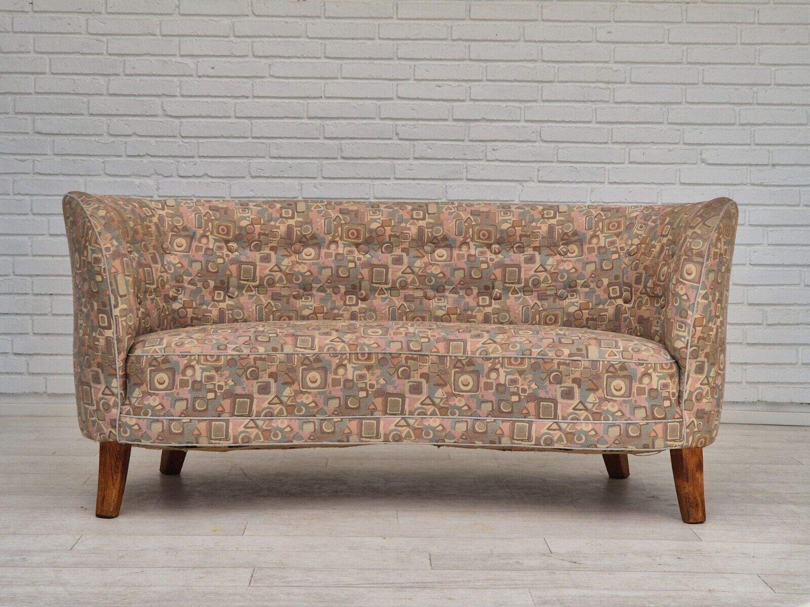 1960s Danish 2 seater "Banan" sofa very good condition jacquard fabric