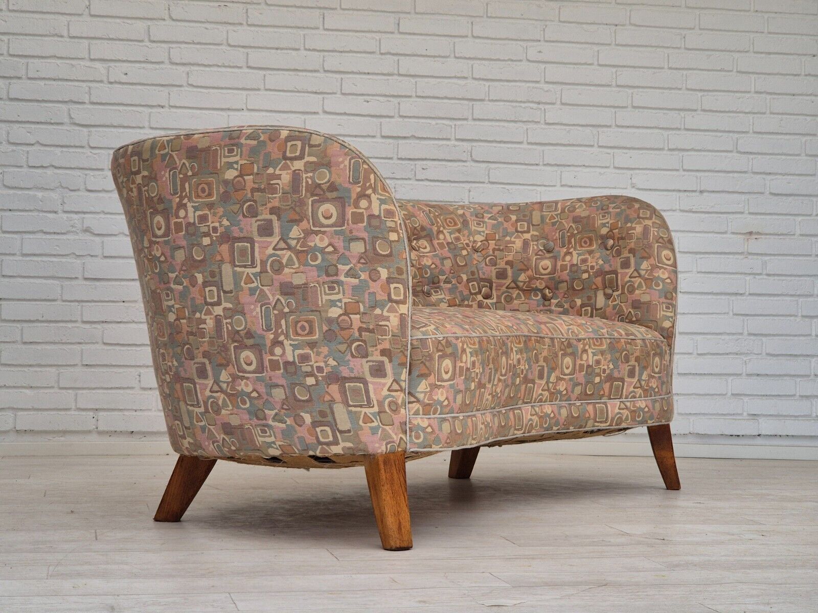 1960s Danish 2 seater "Banan" sofa very good condition jacquard fabric