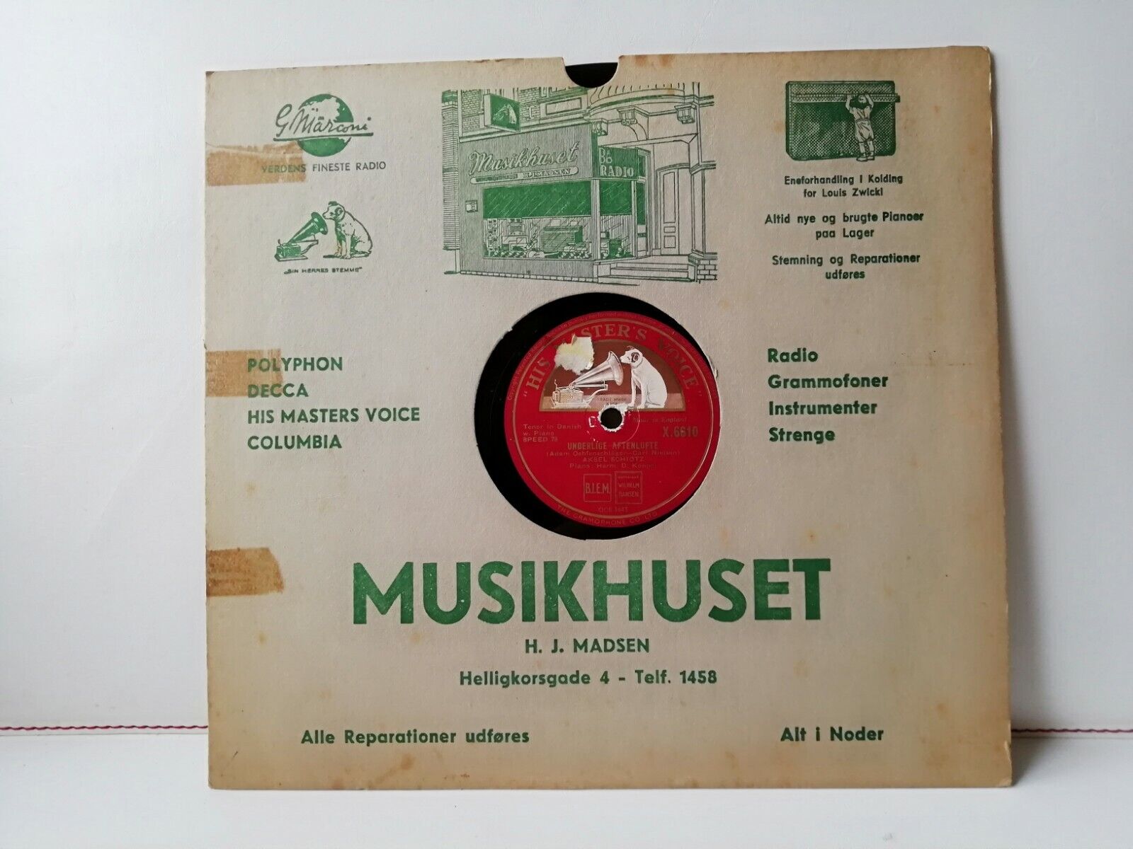 78 rpm record:Aksel SchiøtzUnderlige AftenlufteMor DanmarkDanish Tenor