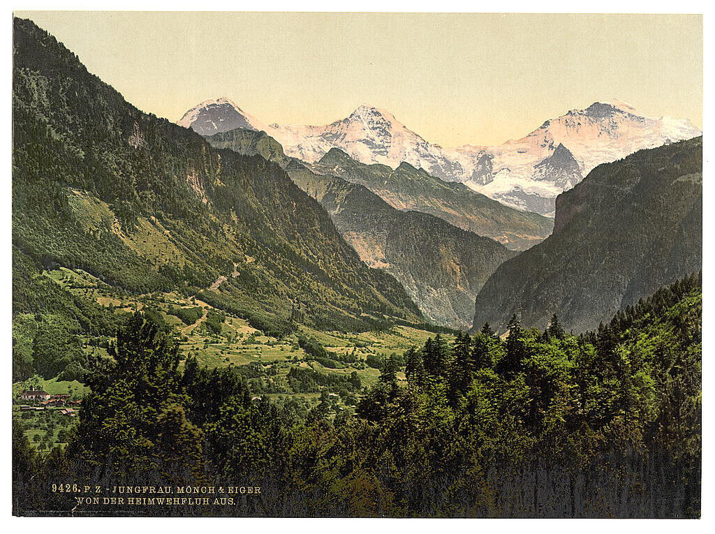 Photochrom prints--Color--1890-1900 / Jungfrau Monch and Eiger Original