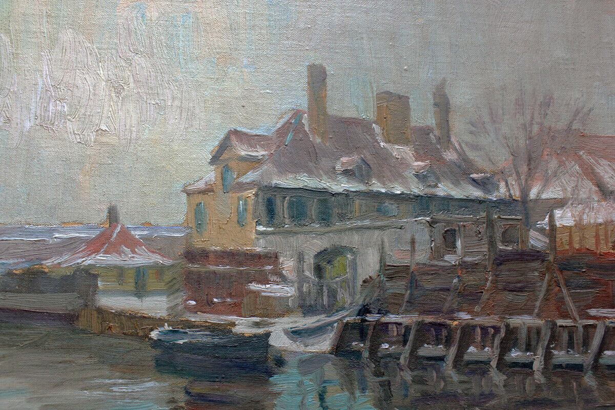 Soeren Christian Bjulf. Copenhagen Harbour in winter. Canal with boats c1920