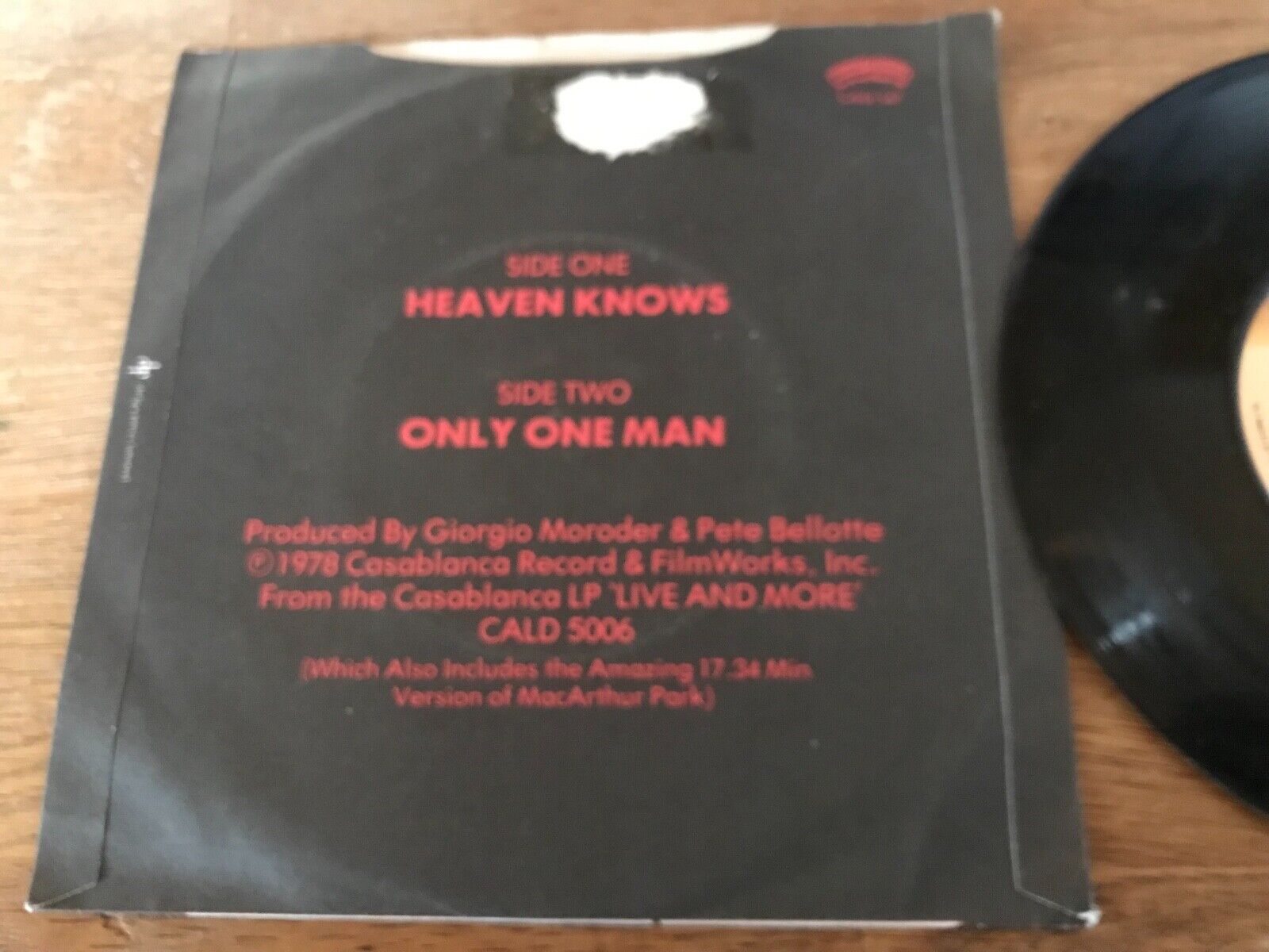 DONNA SUMMER  "HEAVEN KNOWS / ONLY ONE MAN" 1978 CASABLANCA RECORDS ENGLAND OOP*