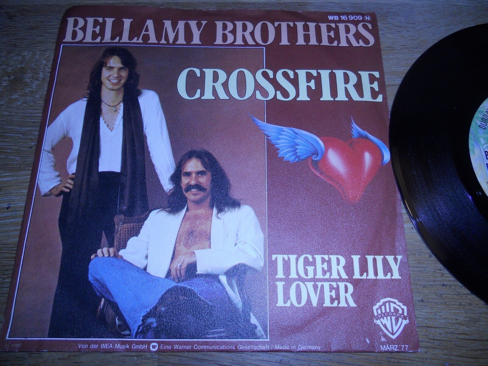 BELLAMY BROTHERS "CROSSFIRE / TIGER LILY LOVER" 1977 CURB WARNER BROSWGERMANY*