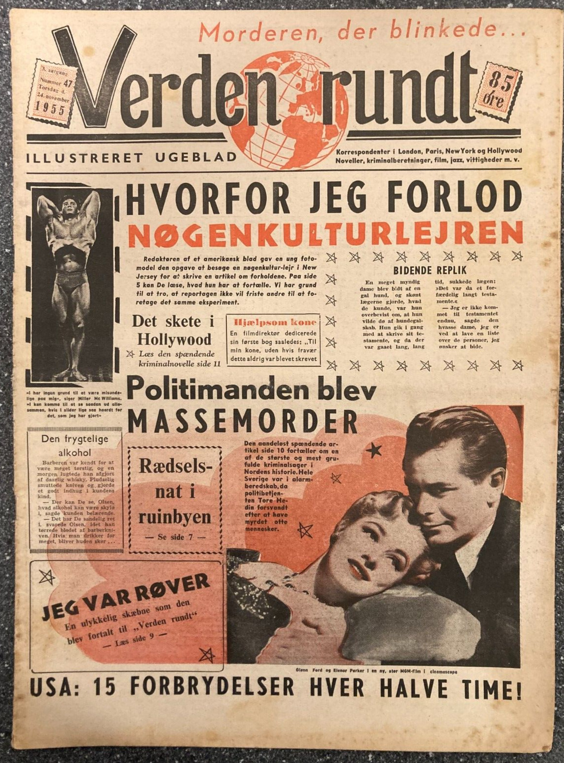 Glenn Ford Elenor Parker Mel Ferrer Danish Magazine 1955 "Verden Rundt"