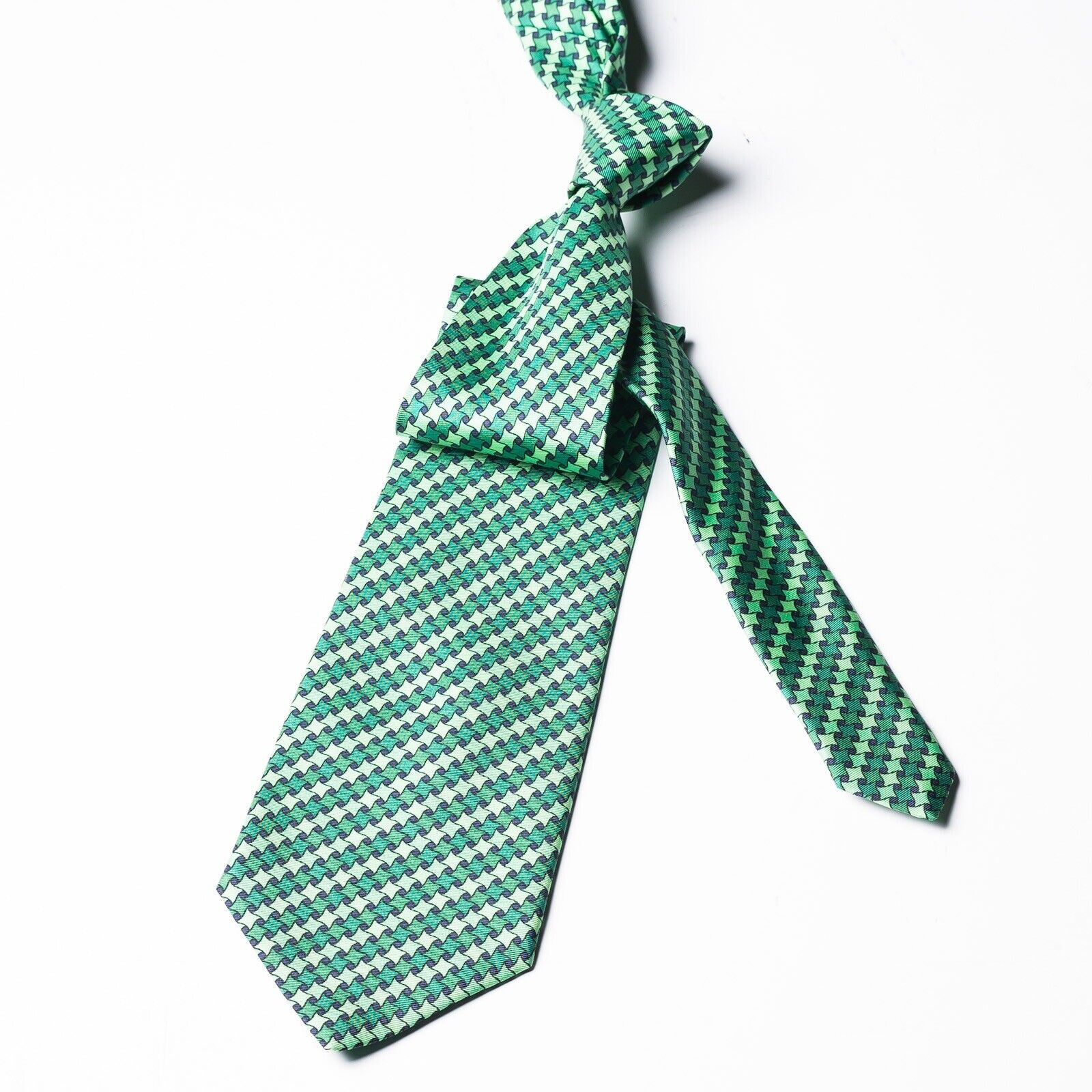 JAMES BELL Green Geometric Vintage Silk Tie UK Made