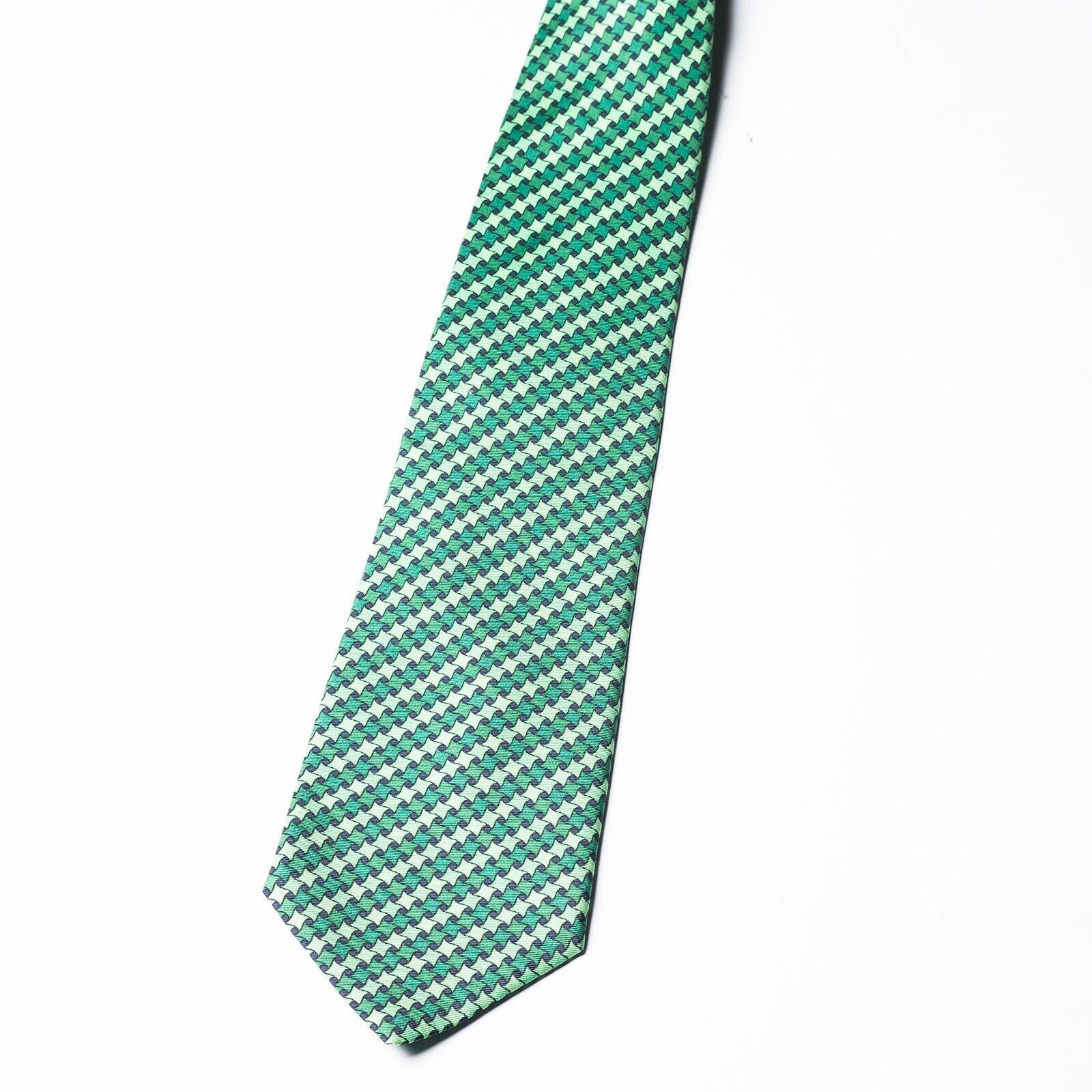 JAMES BELL Green Geometric Vintage Silk Tie UK Made