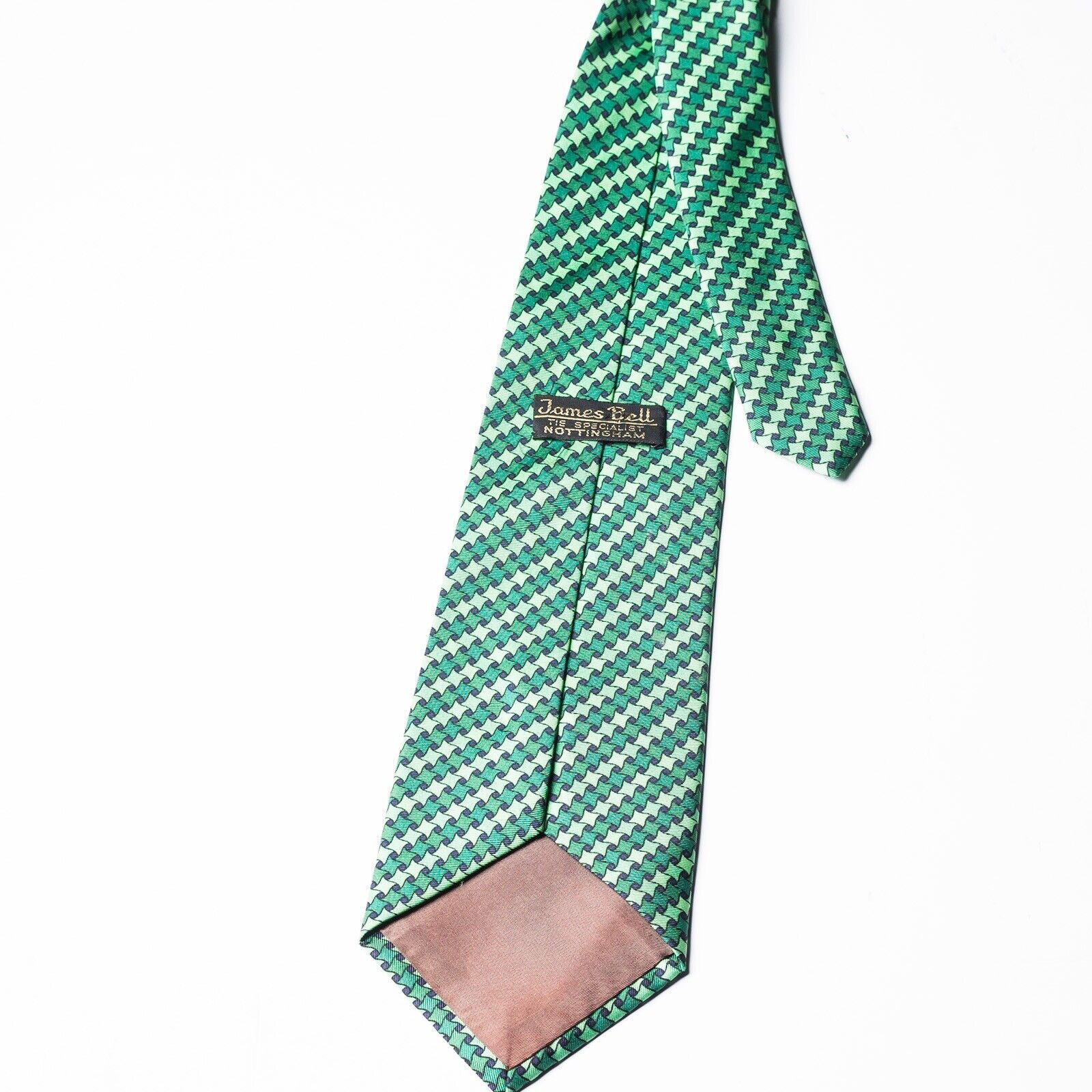 JAMES BELL Green Geometric Vintage Silk Tie UK Made