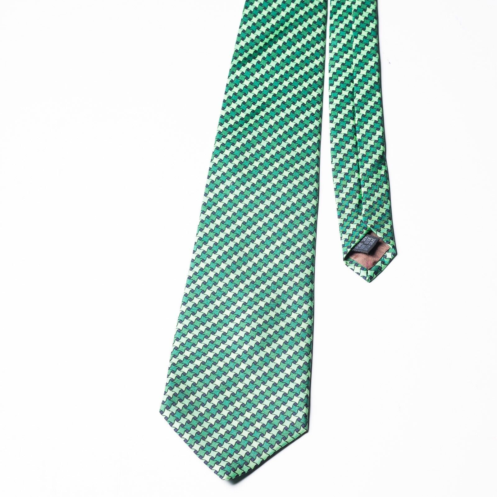 JAMES BELL Green Geometric Vintage Silk Tie UK Made