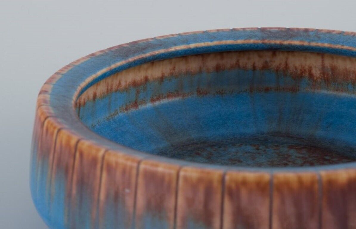 Gunnar Nylund for Rörstrand Ceramic bowl with glaze in blue and brown tones