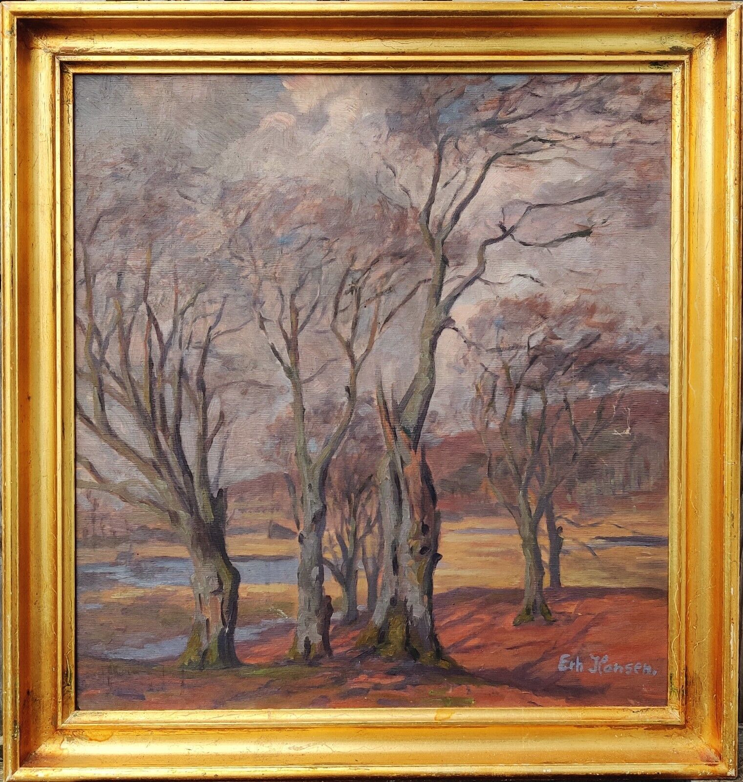 Harald Erhard-Hansen  (1875-1950): FOREST SCENE, original oil painting.