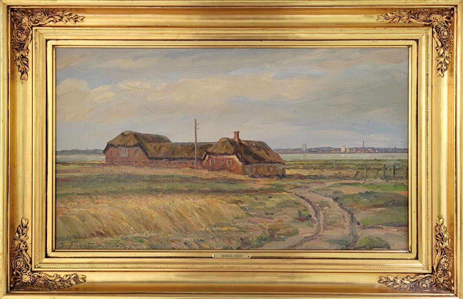 Oil painting. Sergius Frost(1900-1994): “Old farmhouse near Ringkobing bay”