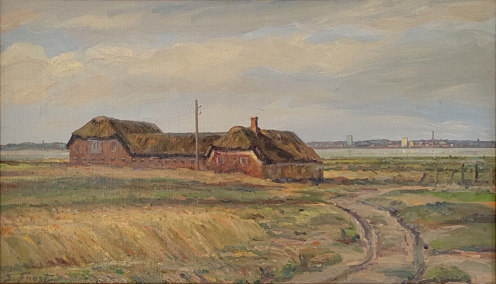 Oil painting. Sergius Frost(1900-1994): “Old farmhouse near Ringkobing bay”