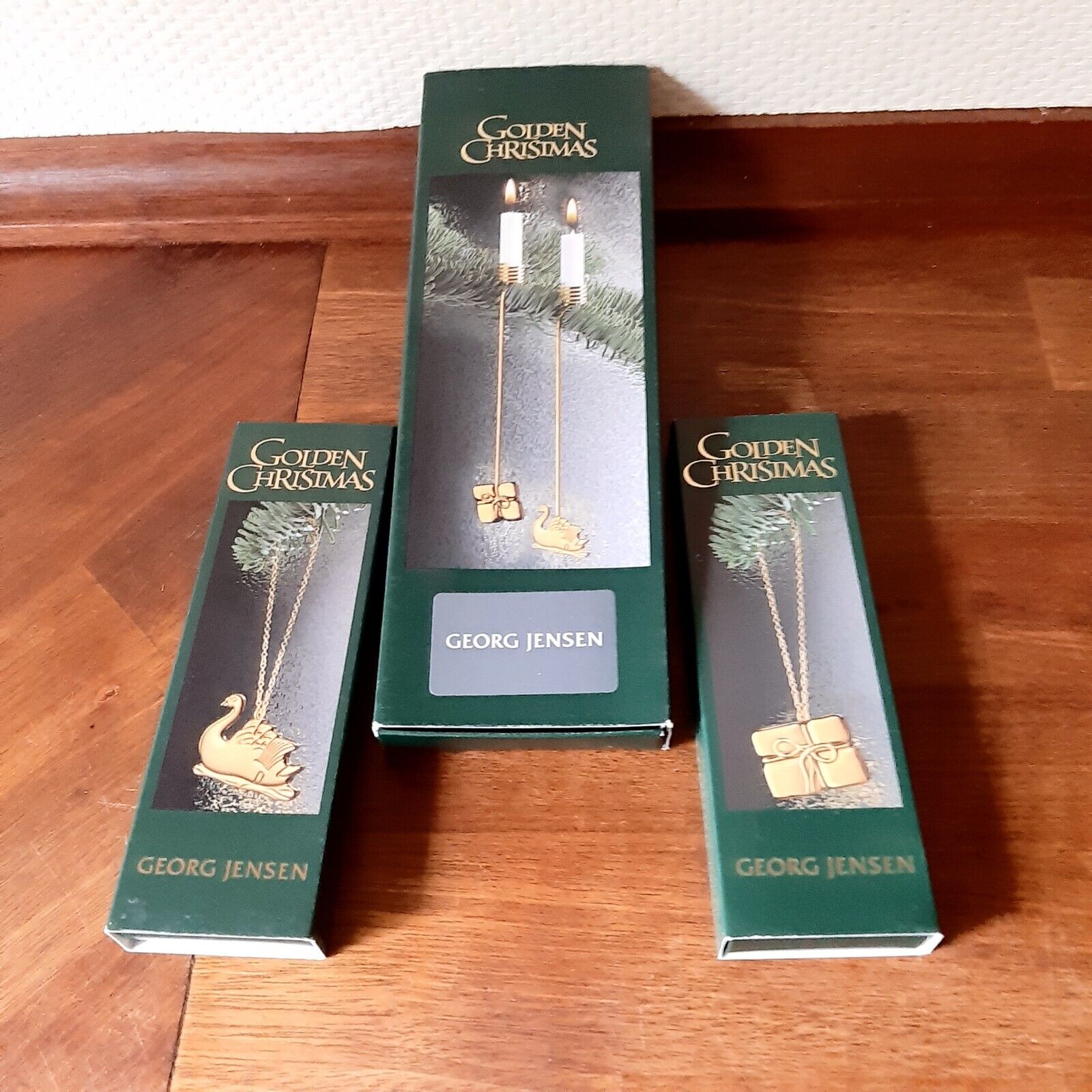 2000 SWAN  GIFT 2 Christmas Tree Candleholders AND 2 Ornaments GEORG JENSEN