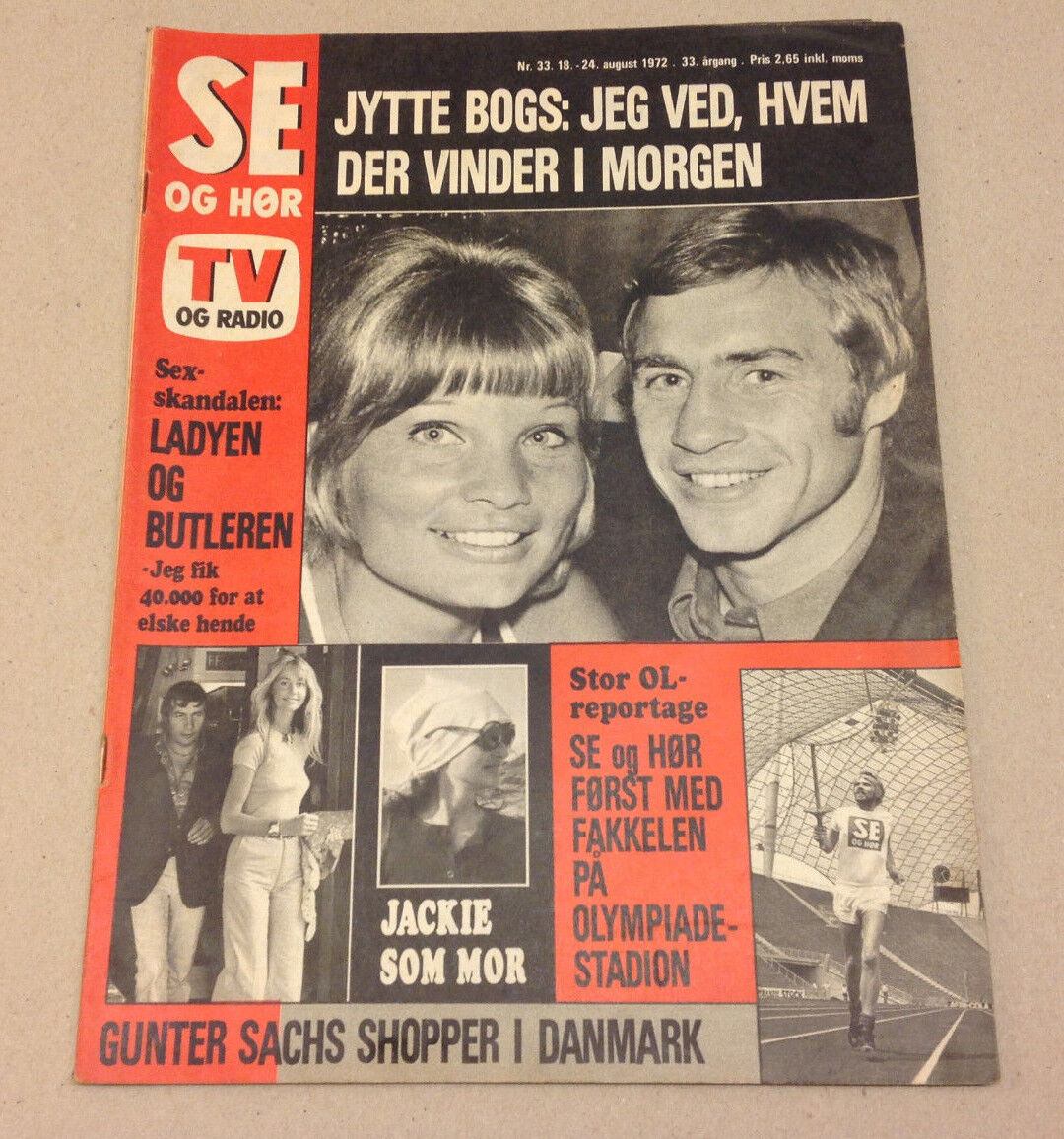 GUNTER SACHS +TOM BOGS +JACKIE KENNEDY ONASSIS VINTAGE VTG Danish Magazine 1972