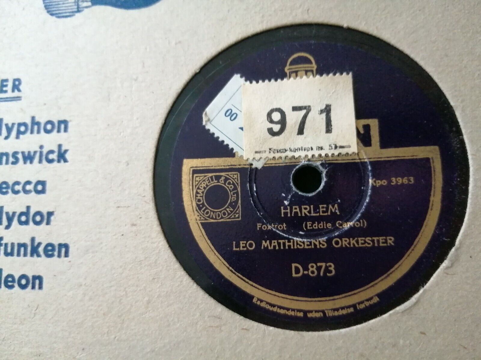 78 rpm shellacLEO MATHIESENWhisper Sweet/HarlemDanish JazzOdeon D-873