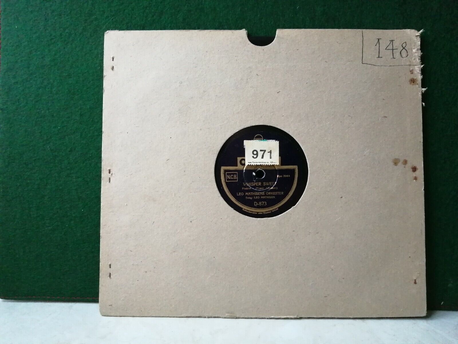 78 rpm shellacLEO MATHIESENWhisper Sweet/HarlemDanish JazzOdeon D-873