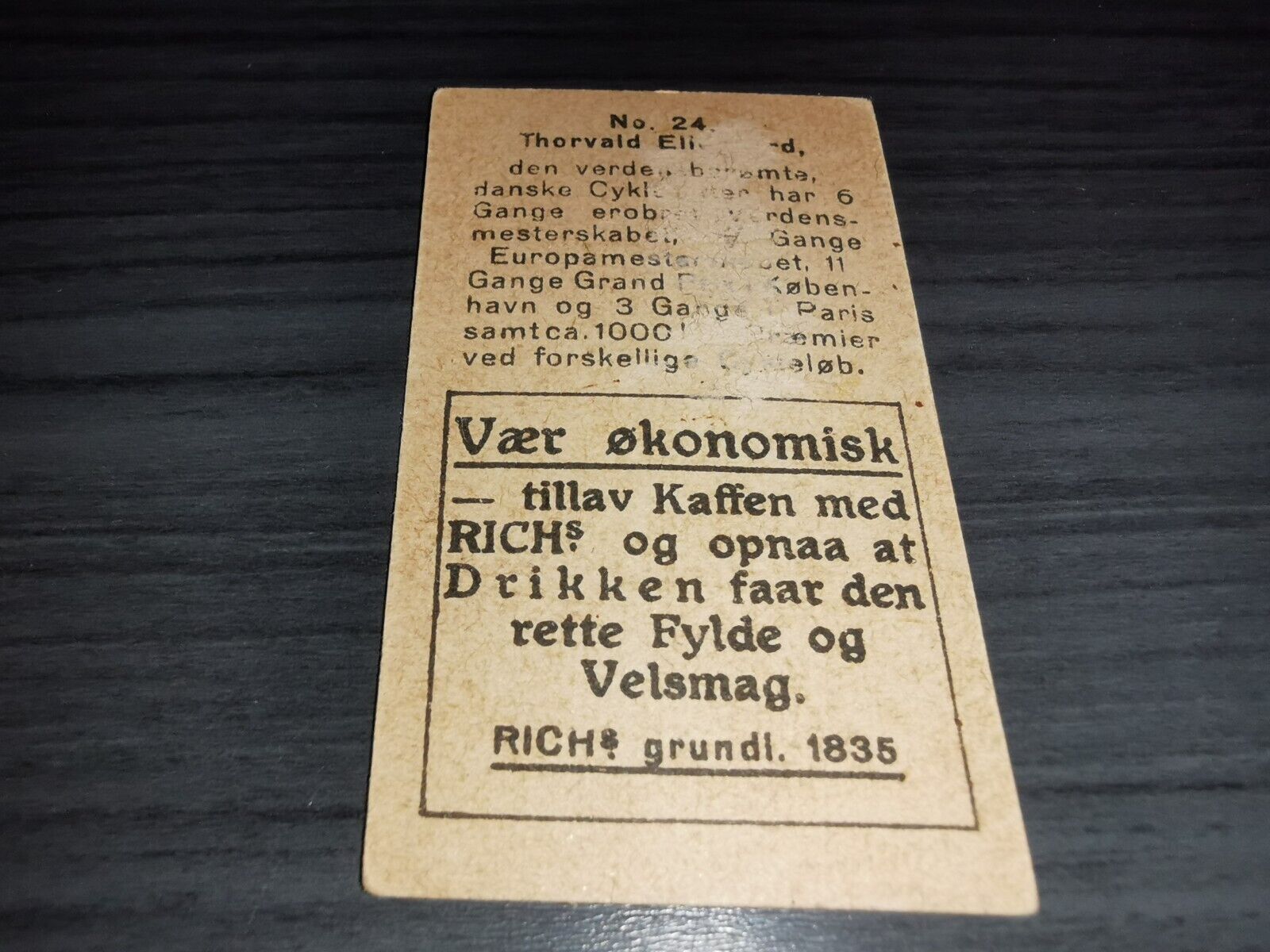 Thorvald Ellegaard 1927 Richs Serie sportsfolk card Danish Version # 24