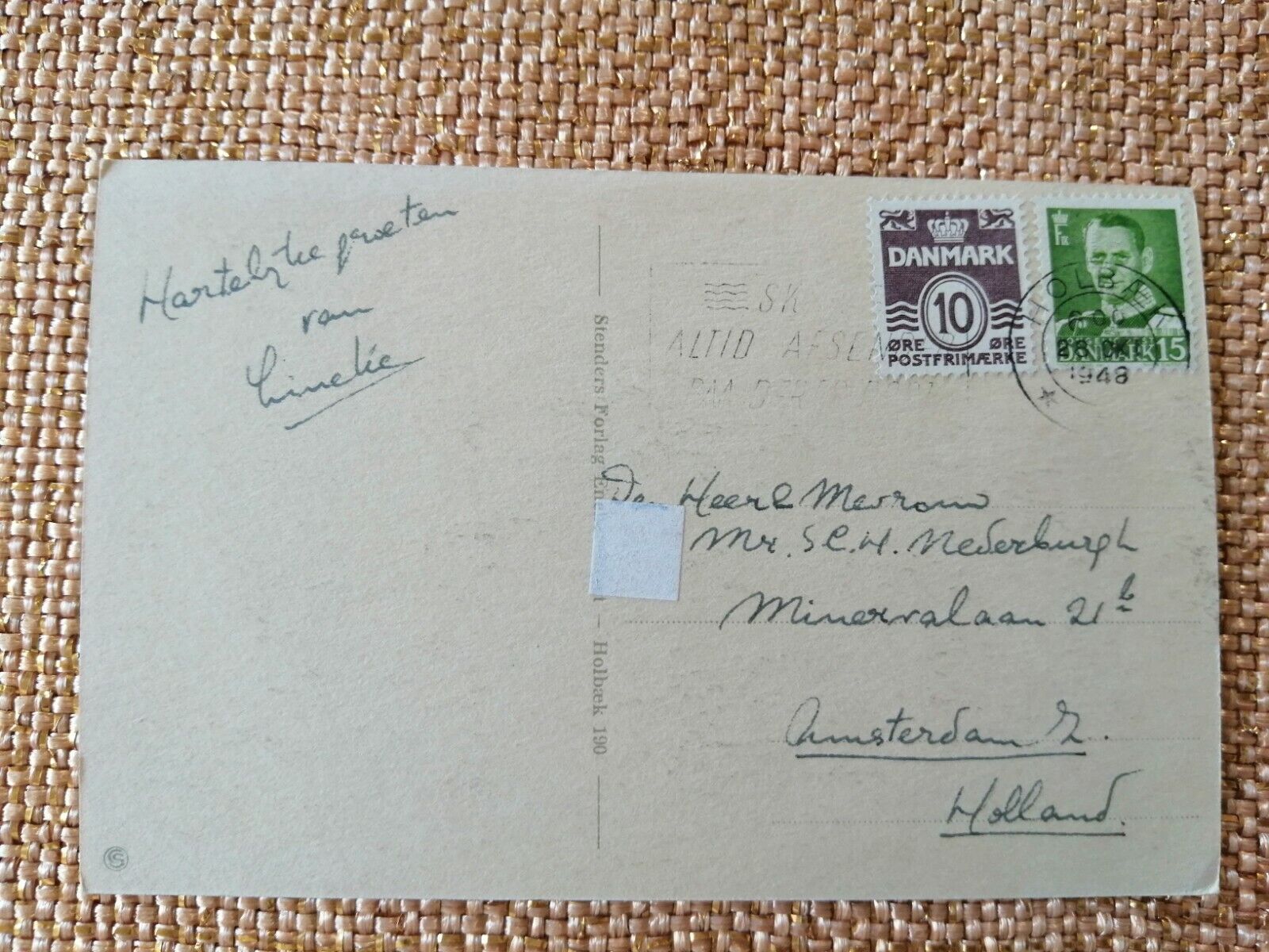 Vintage Danish postcardHolbækThe Town HallPosted in 1948