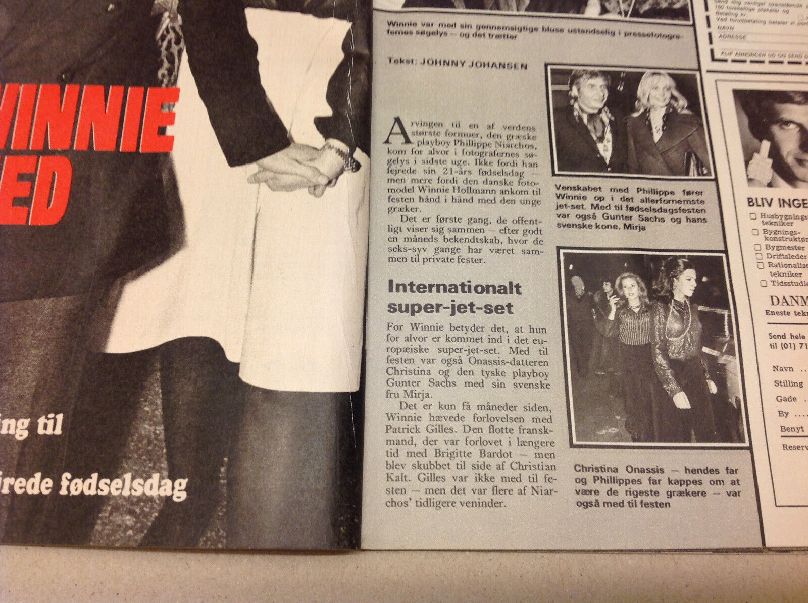 BIRTHE WILKE MANY PHOTOS +PHILLIPPE NIARCHOS WINNIE HOLLMAN Danish Magazine 1973