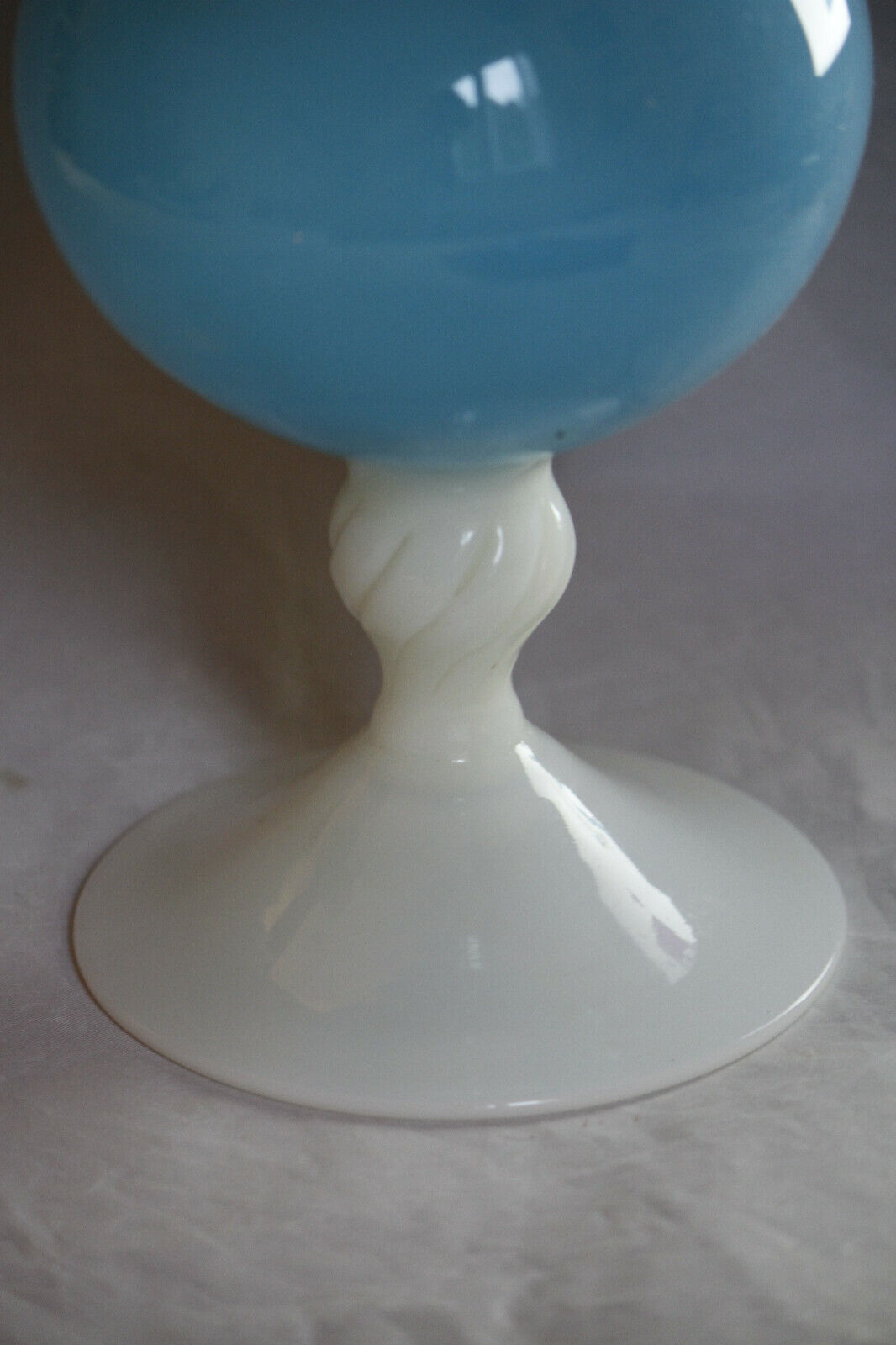 Large Vintage Italian Blue Opaline Vase Scalloped White Base Empoli 35cm 138in