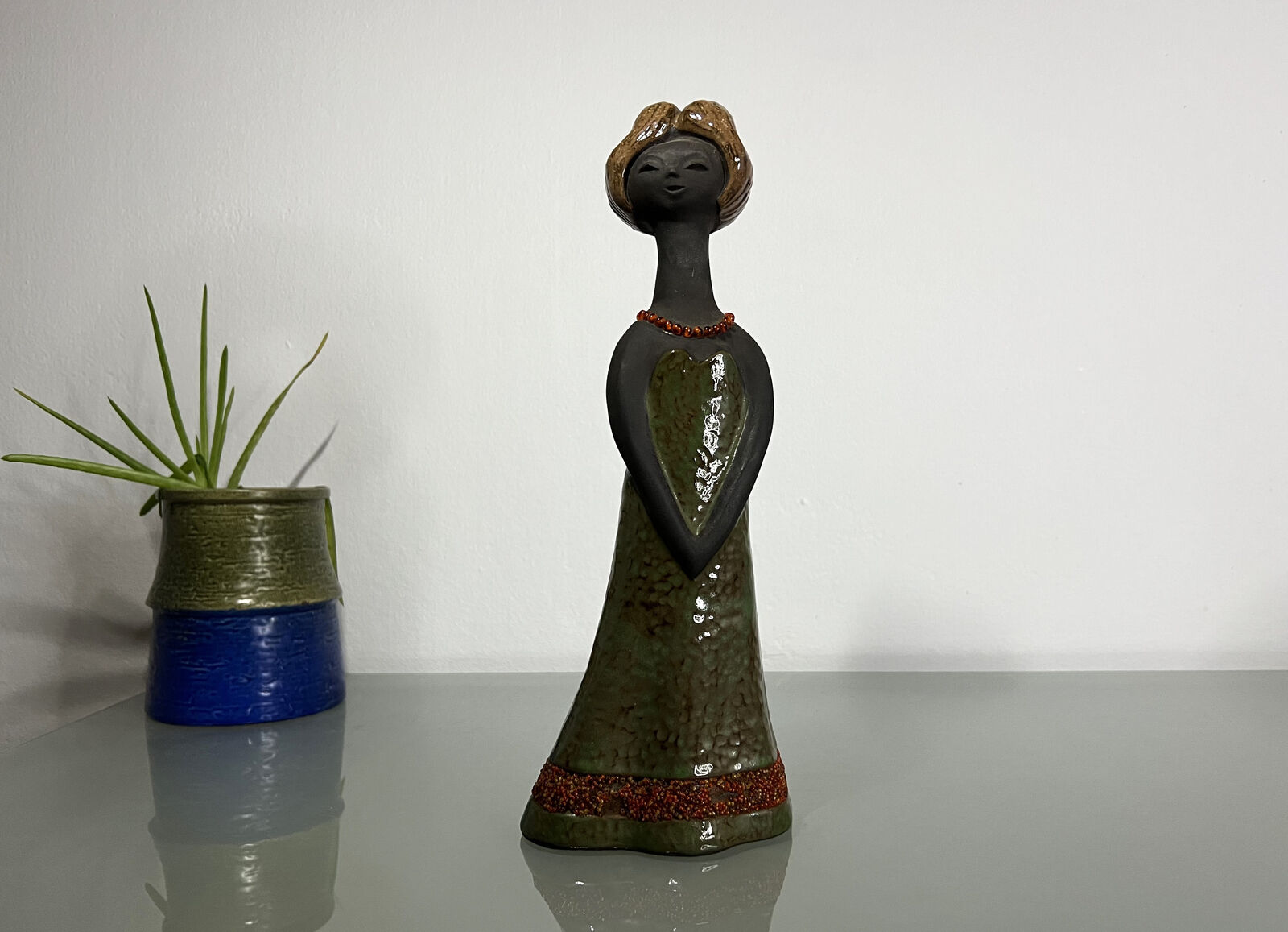 KE Iwar Lady with Green Dress Figurine in Ceramic by Karl Erik Iwar