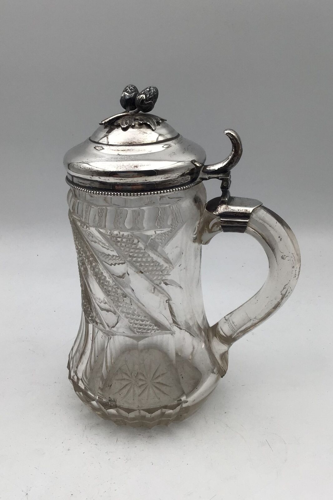 Glass Beer Mug with Silver Mounted Ornamental Lid