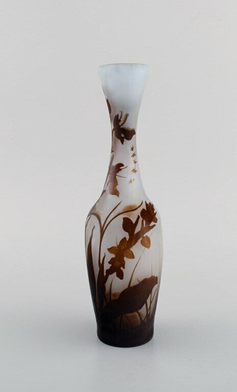 Early Emile Gallé vase in frosted and brown art glass Early 20th C