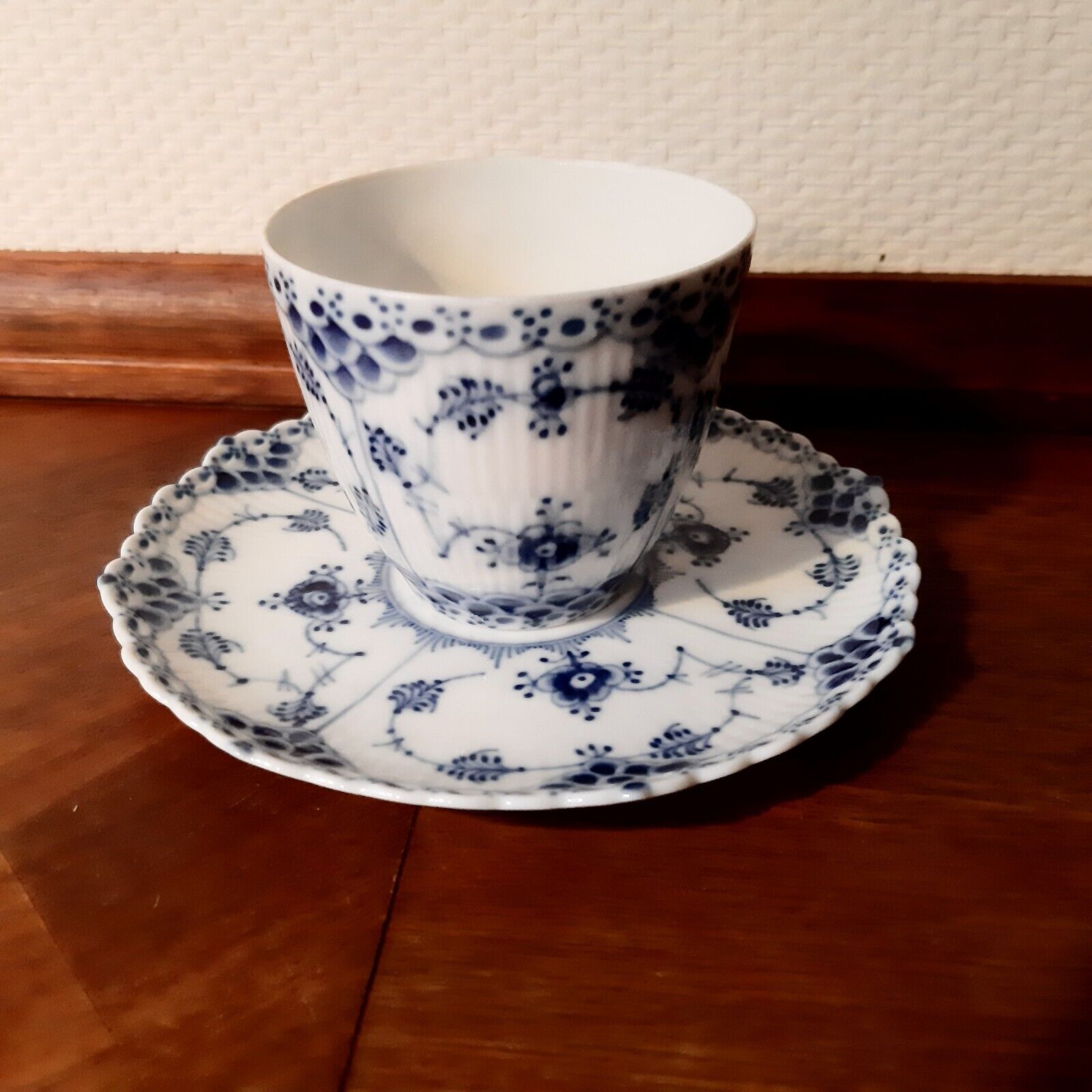 Coffee Set BLUE FLUTED FULL LACE # 1 - 1035 Royal Copenhagen Fact 1 and 2