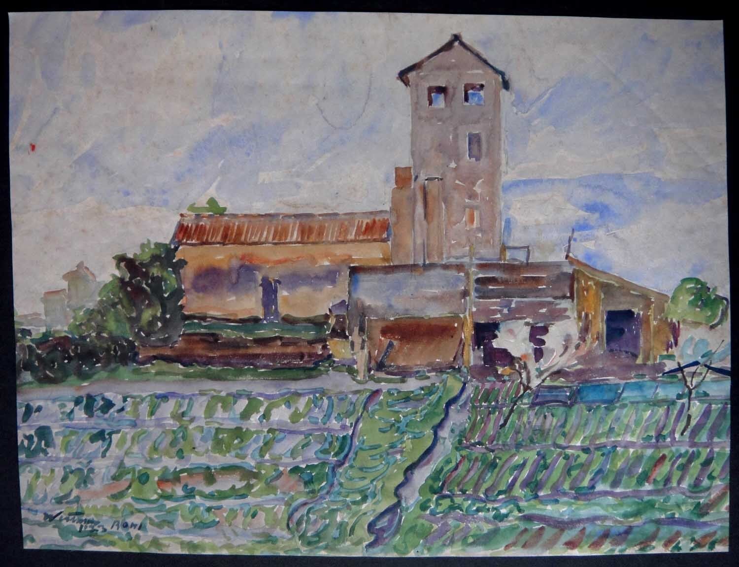 Emil Westman watercolor Italian farm Romi 1923 Pupil of Zorn and Zahrtmann