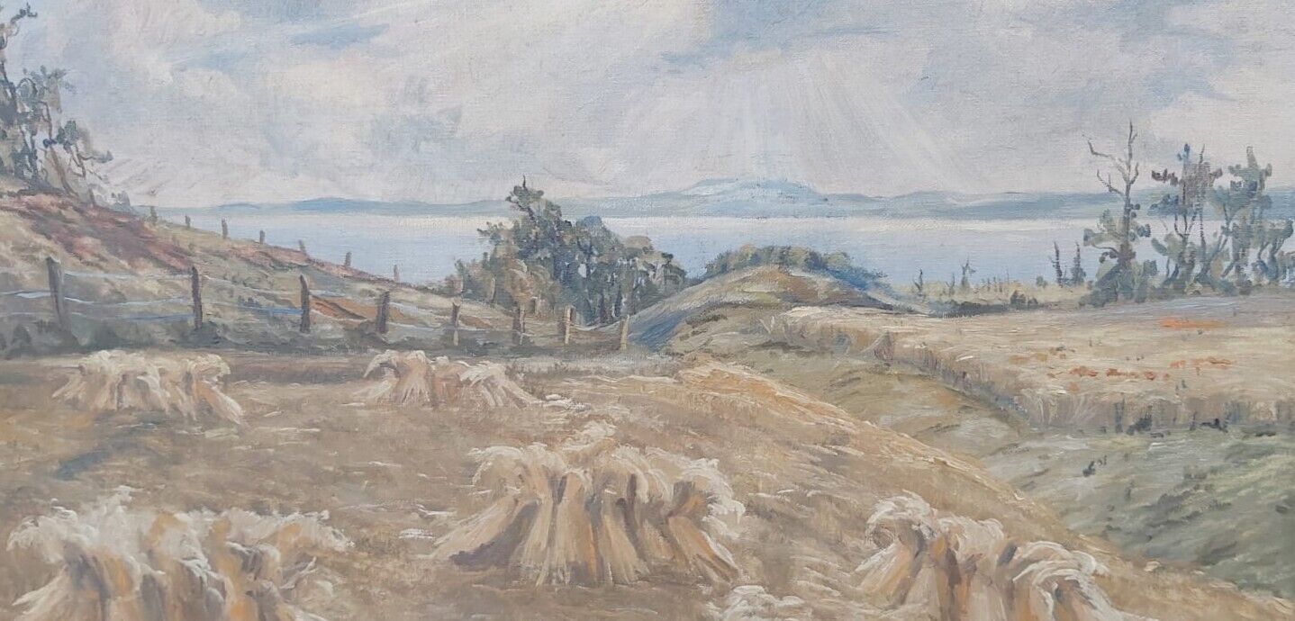 Ove Rosmon (1893-1961): COASTAL LANDSCAPE WITH HAYCOCKS