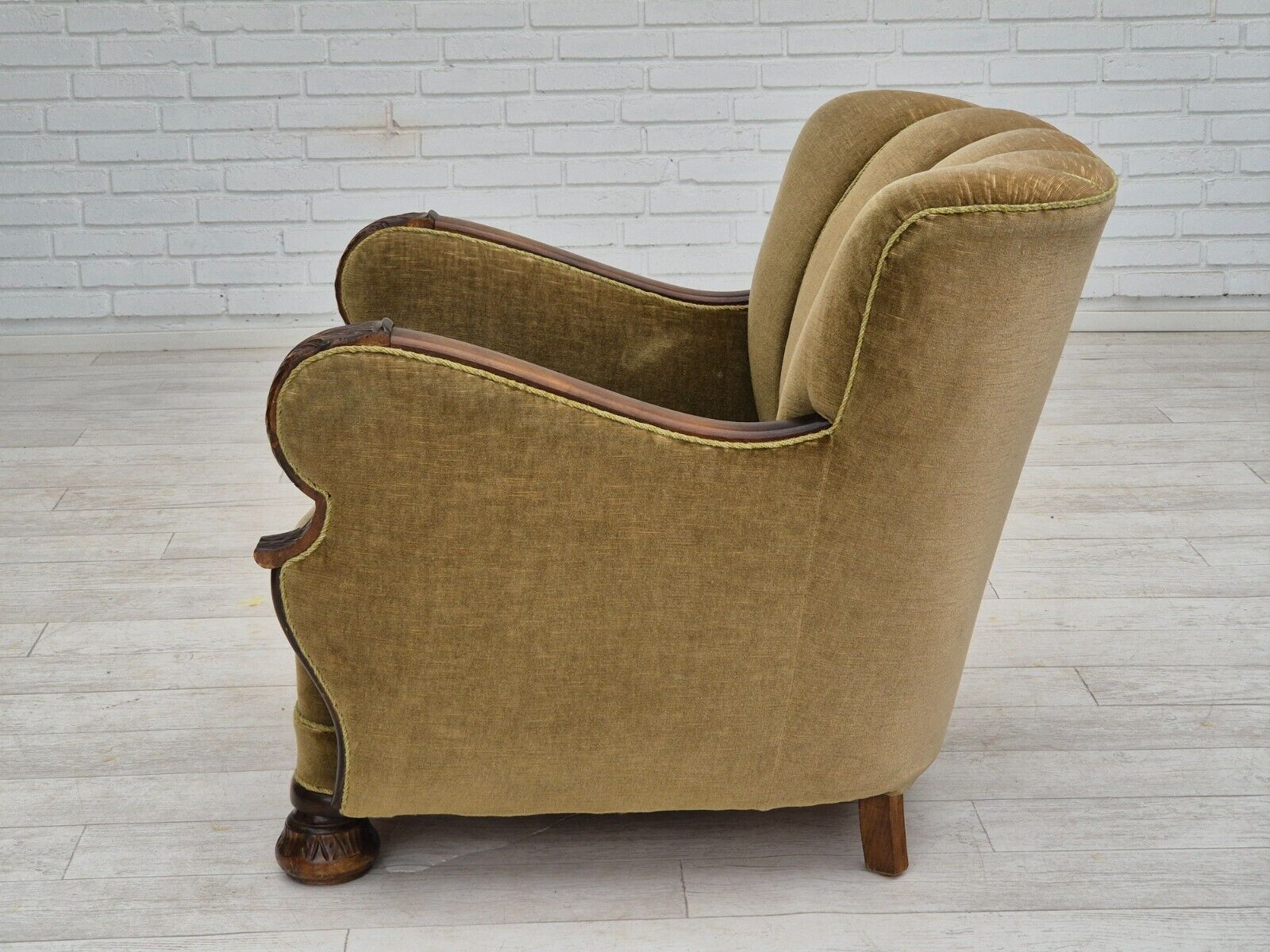 1960s Danish vintage armchair furniture velour dark beech wood