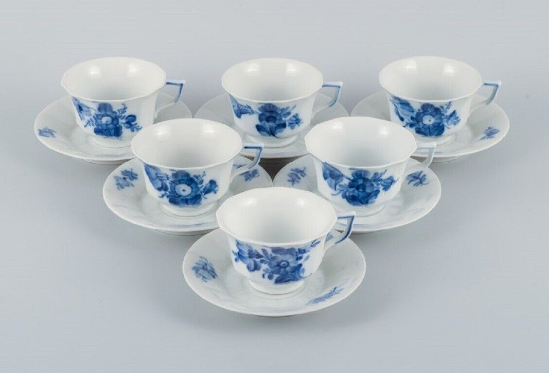 Royal Copenhagen Blue Flower angular Six coffee cups with six saucers