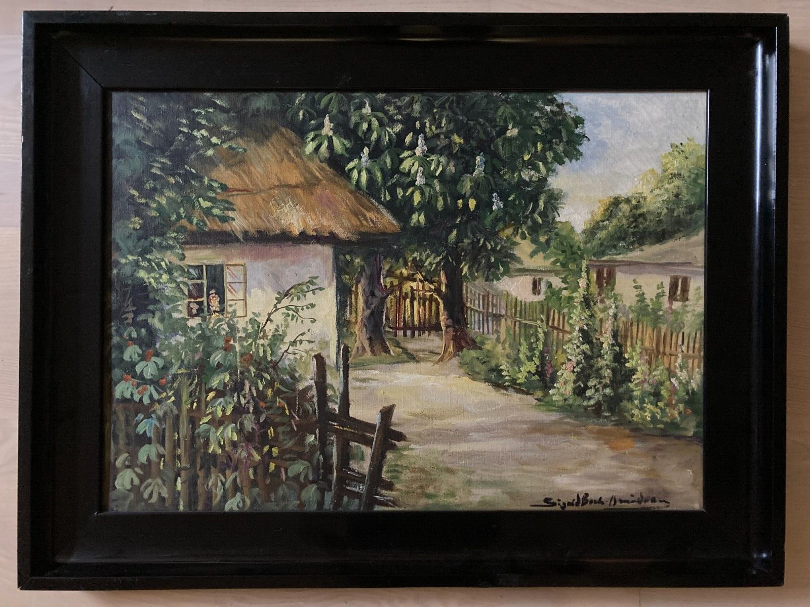 Danish Listed Painter Sigrid Bech Knudsen Country Courtyard Oil Canvas W56cm H74