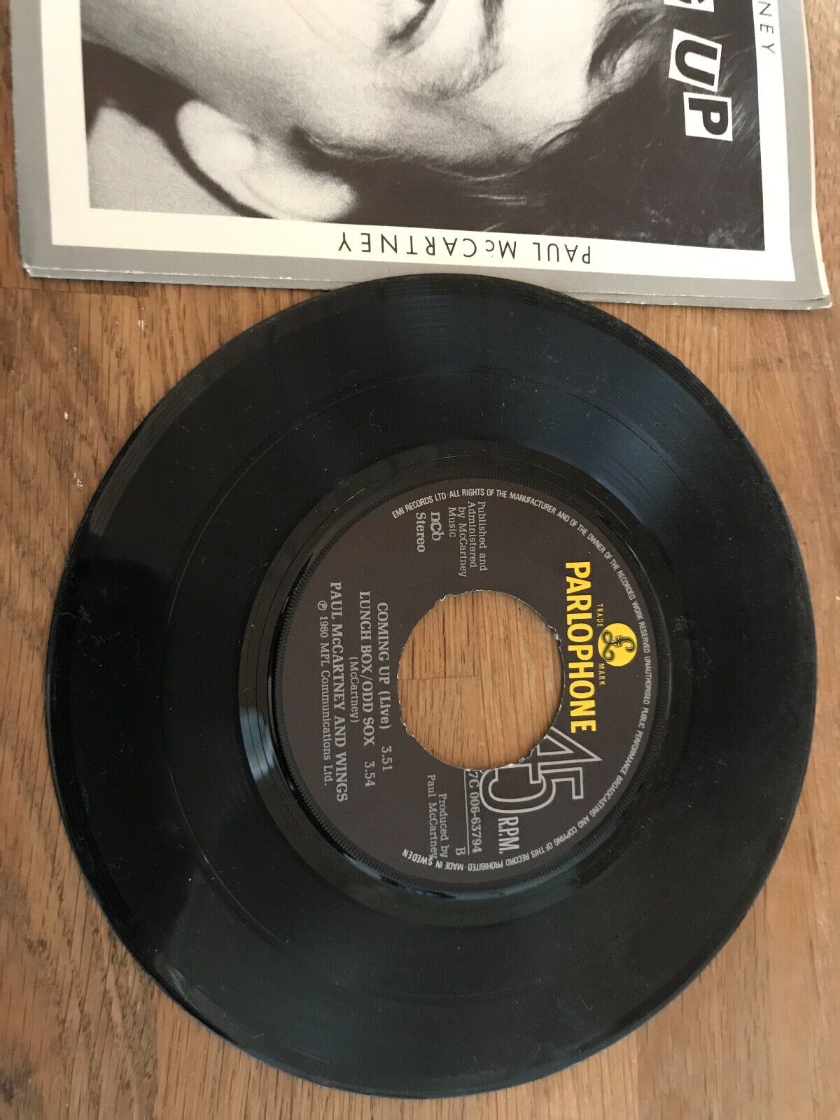 PAUL MCCARTNEY  WINGS "COMING UP" NCB SWEDISH PARLOPHONE EMI Records USED 7 "