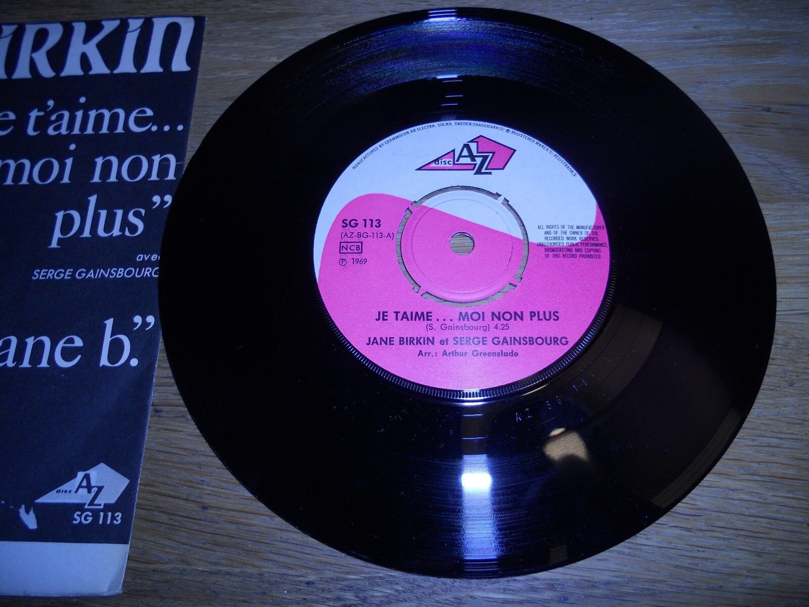 JANE BIRKIN "JE TÁIME MOI NON PLUS / JANE B" NORDIC PRESSED 1969 SINGLE AX DISC*