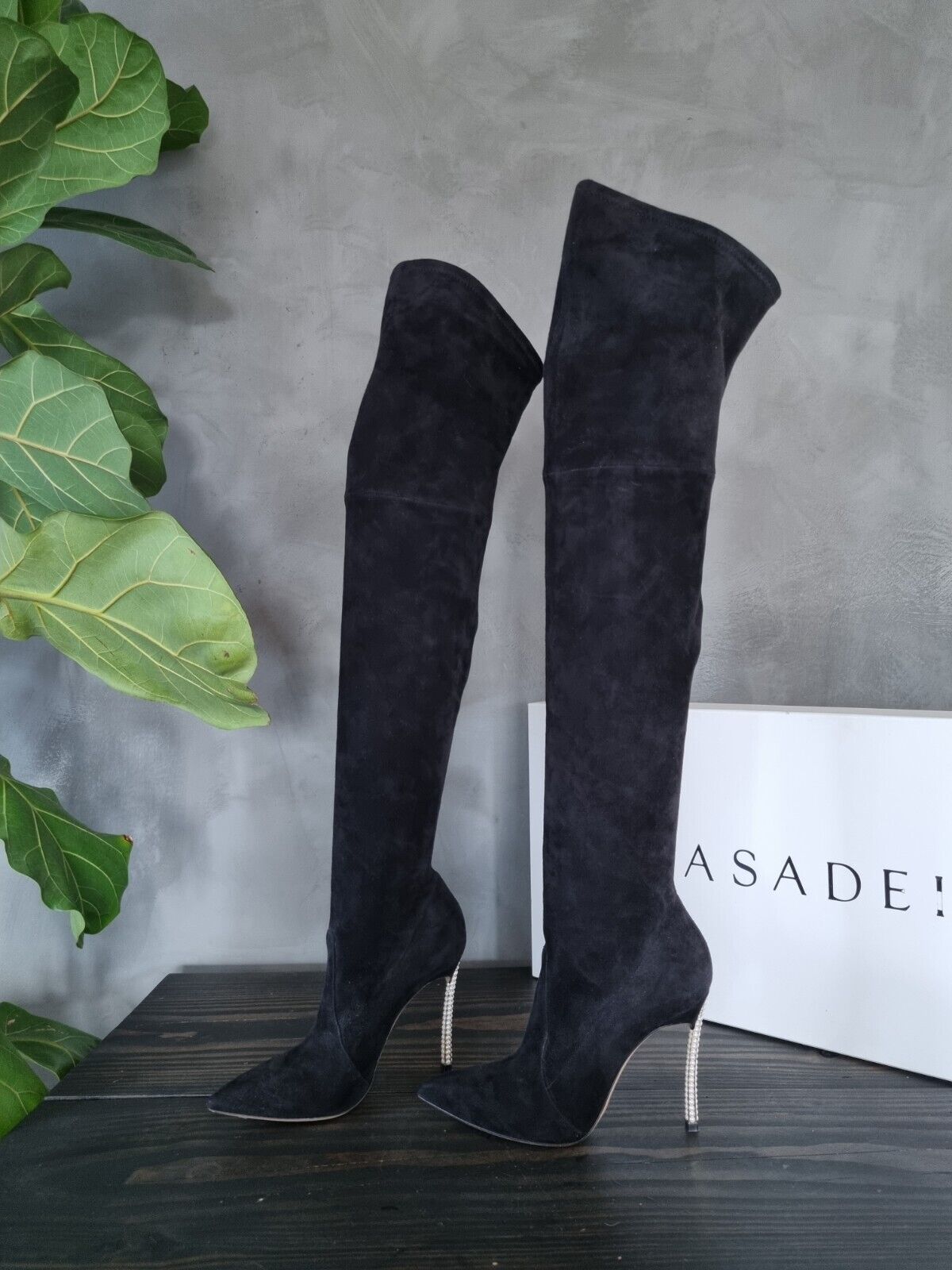 **CASADEI** Black Suede Pearl Thigh High Over The Knee Boots US8 EU38