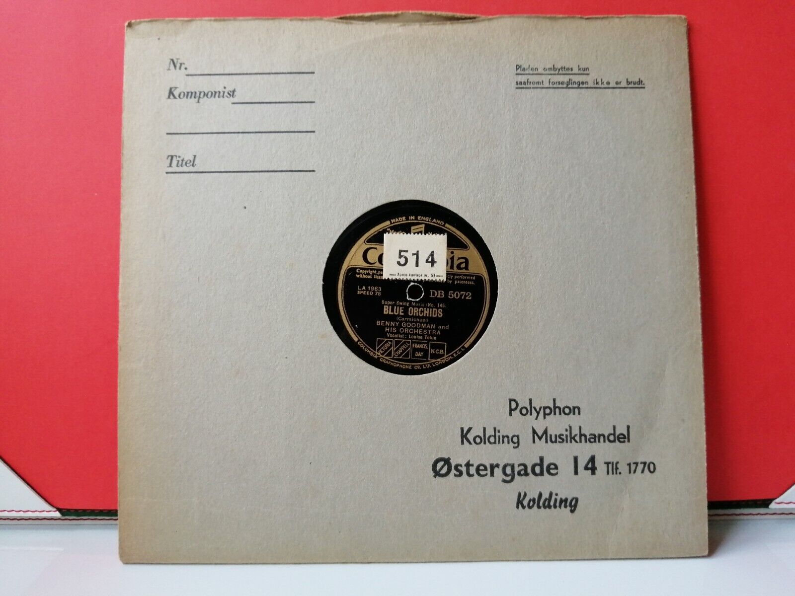 78 RPM  shellacBENNY GOODMANBlue Orchids/What's NewVocalist:Louise Tobin