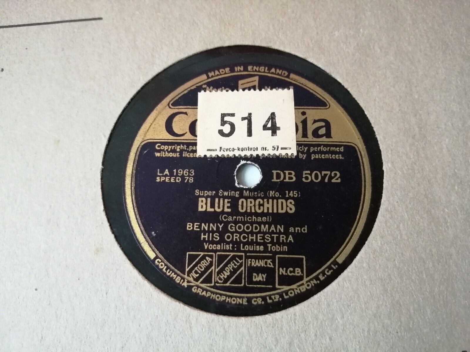 78 RPM  shellacBENNY GOODMANBlue Orchids/What's NewVocalist:Louise Tobin