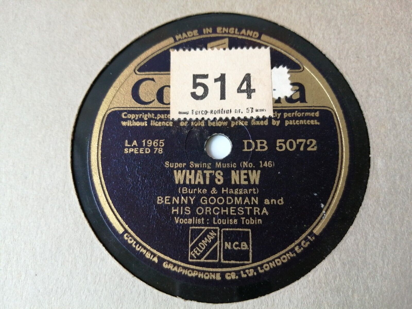 78 RPM  shellacBENNY GOODMANBlue Orchids/What's NewVocalist:Louise Tobin