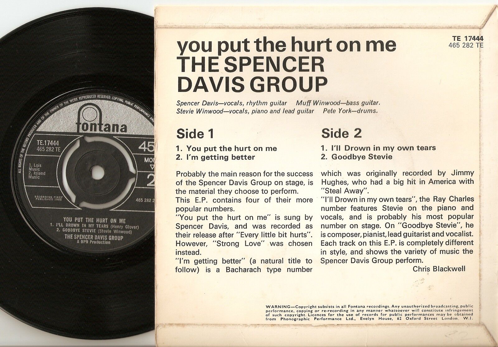 THE SPENCER DAVIS GROUP YOU PUT THE HURT ON ME EP 45+PS 1965 MOD FREAKBEAT SOUL