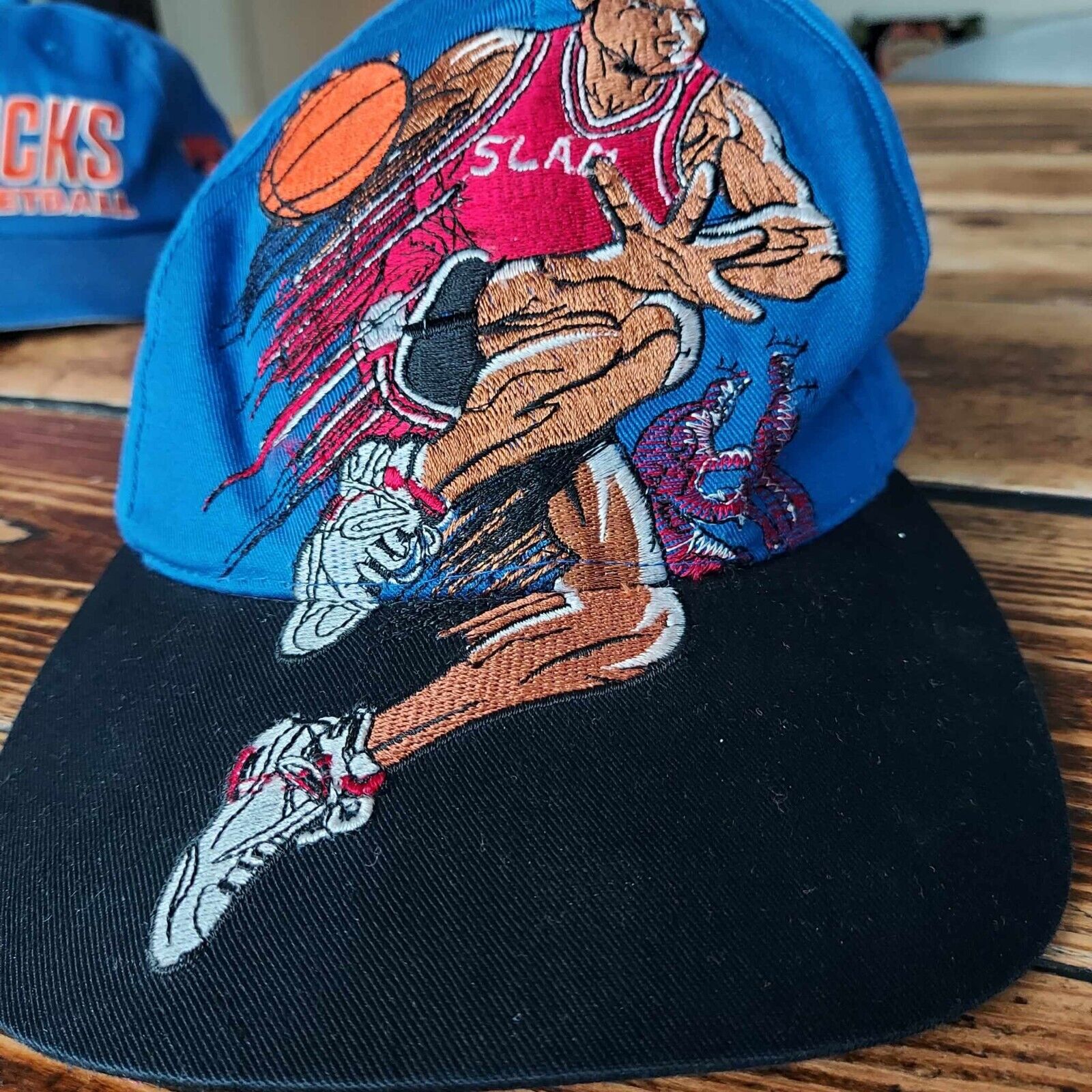 Vintage 90s Slam Dunk Tomahawk Cap Hat Snapback Cotton Blue and Black NBA