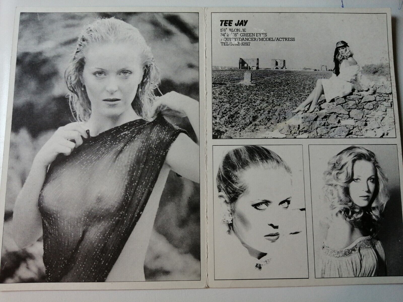 Vintage  English  model comp card from 1970s/1980sTee Jay