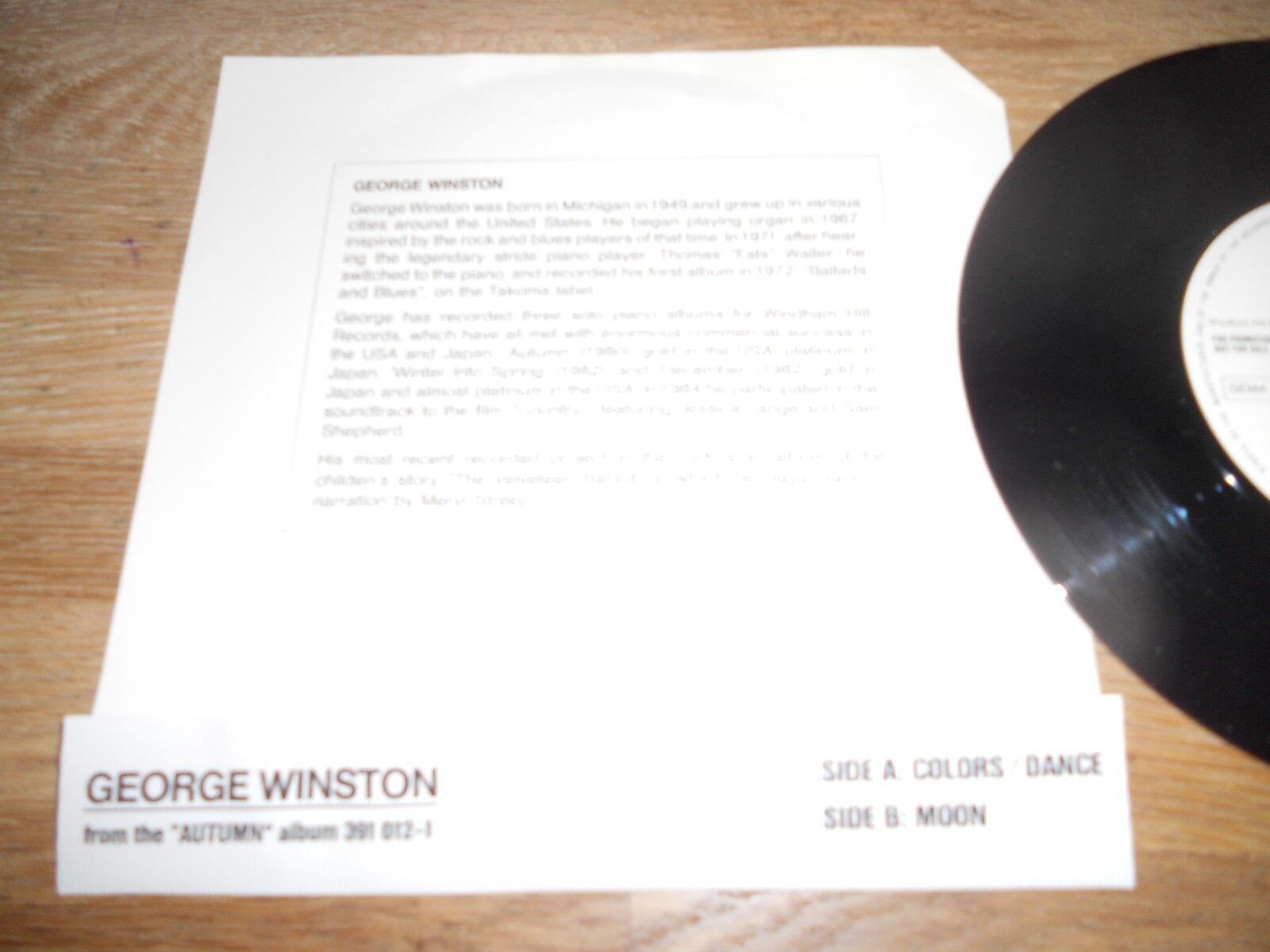 GEORGE WINSTON COLORS/DANCE/MOON PROMOTIONAL COPY 1985 A  M RECORDS RARE COVER