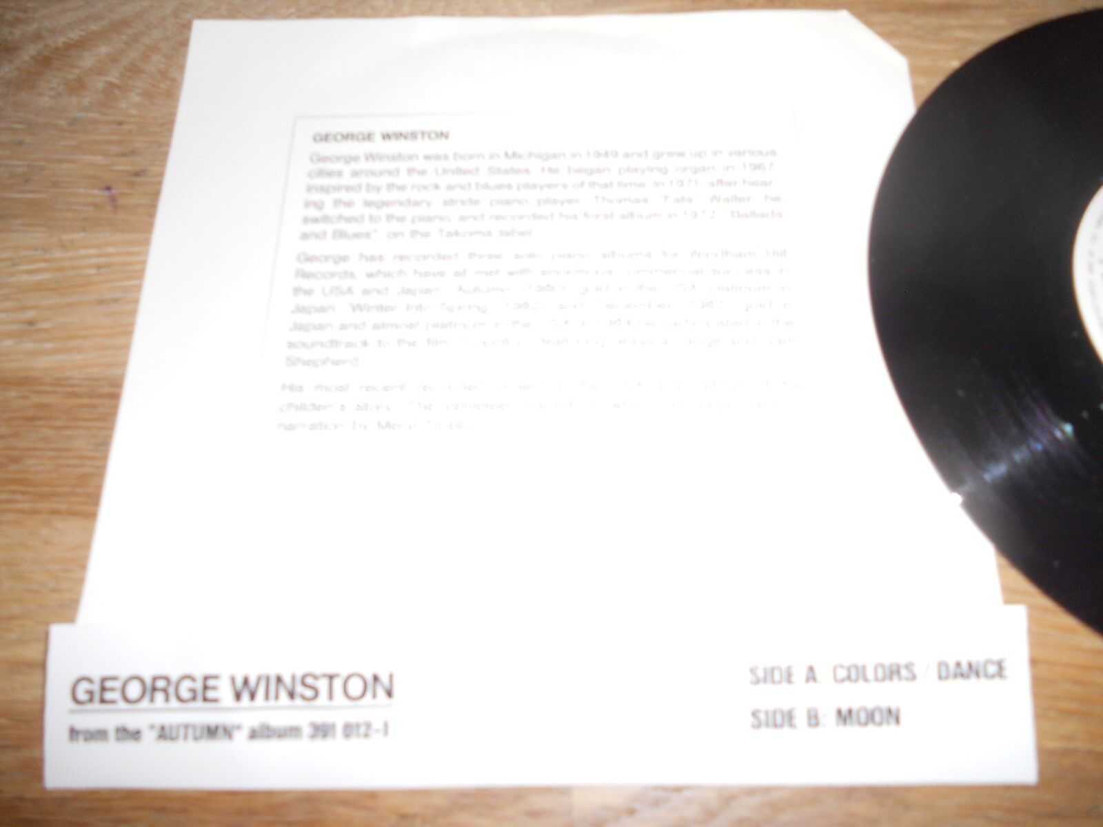 GEORGE WINSTON COLORS/DANCE/MOON PROMOTIONAL COPY 1985 A  M RECORDS RARE COVER