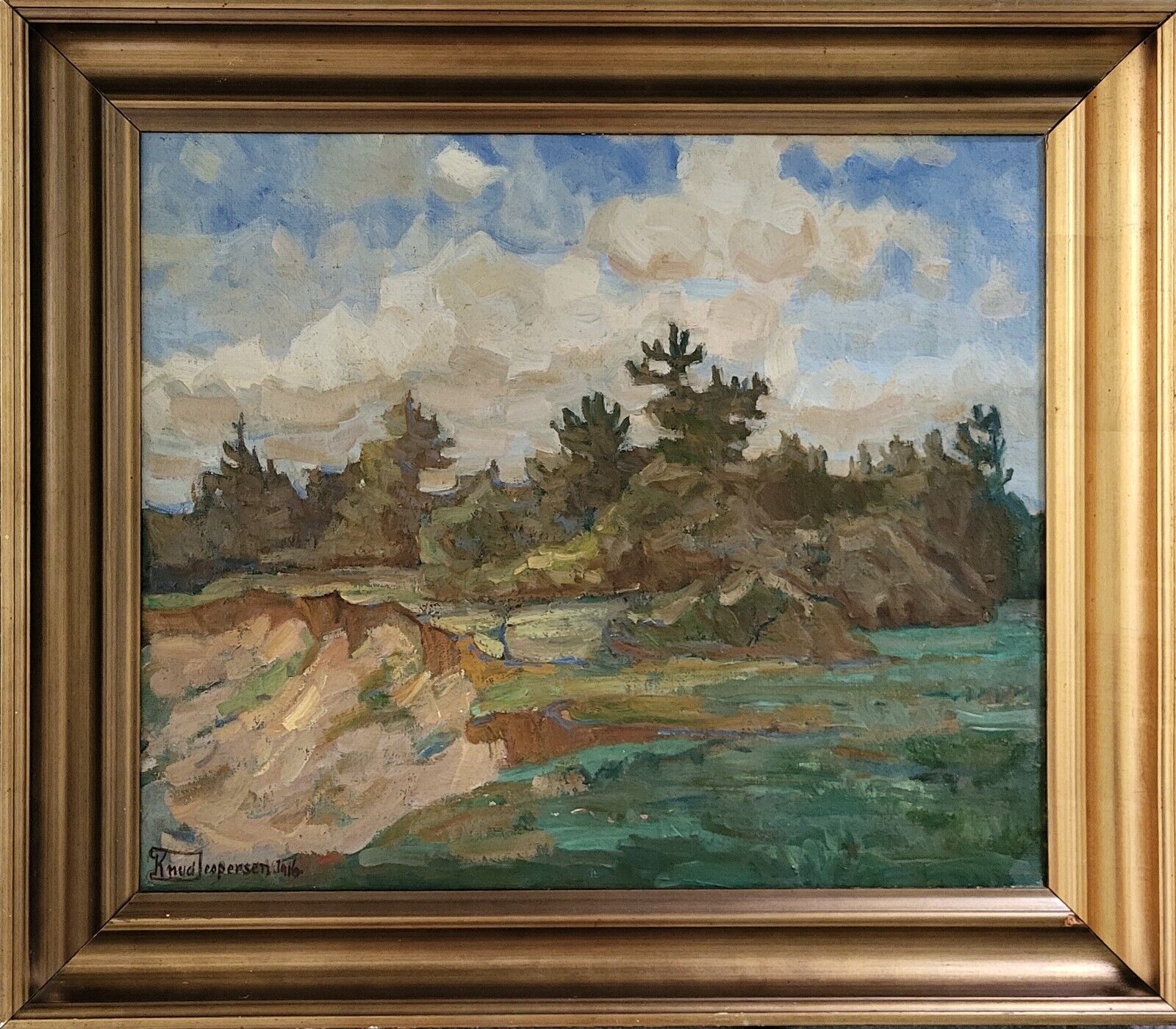 Antique oil painting. Knud Jespersen(1879-1954):“Pine silhouettes” (1916)