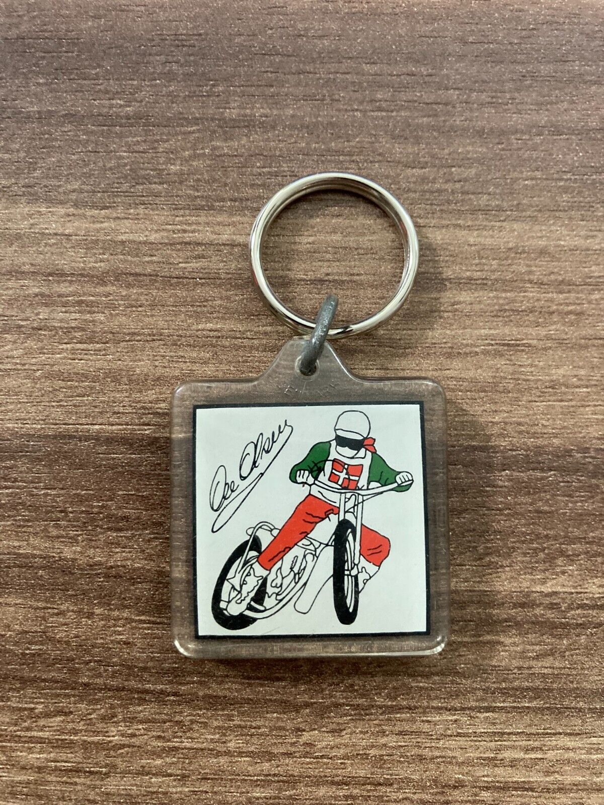 Vintage Ole OIsen Speedway Danish Plastic Keychain - Rare 1980s Collectible