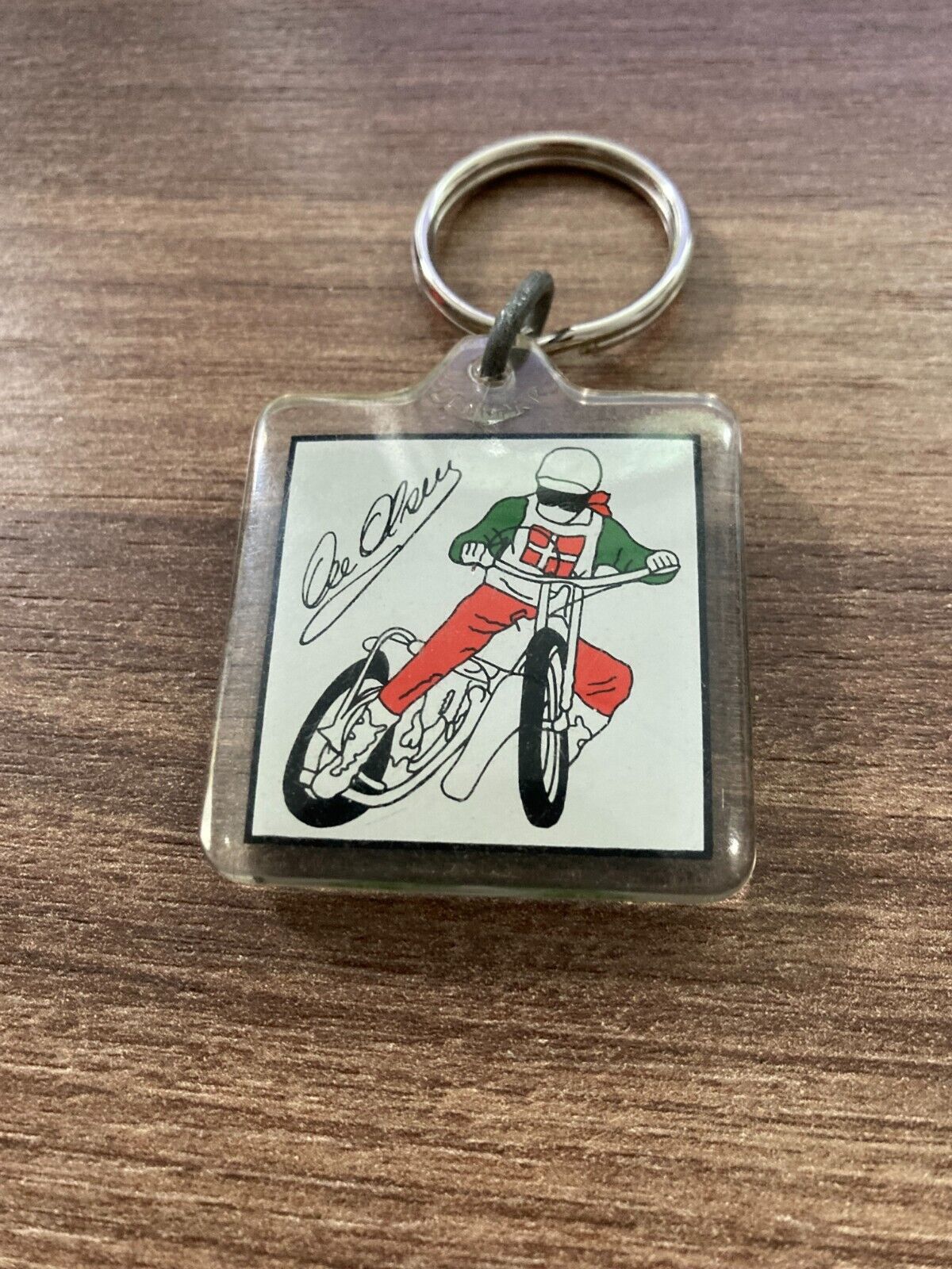 Vintage Ole OIsen Speedway Danish Plastic Keychain - Rare 1980s Collectible