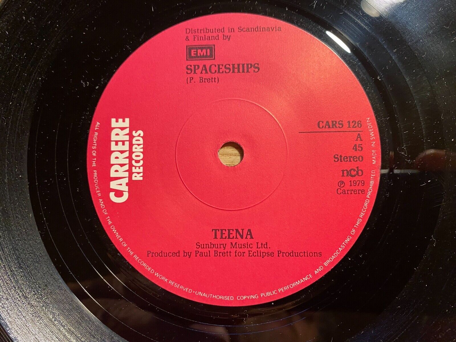 TEENA "SPACESHIPS" 1979 SWEDISH PRESSED 7" VINYL SINGLE CARRERE RECORDS NCB RARE